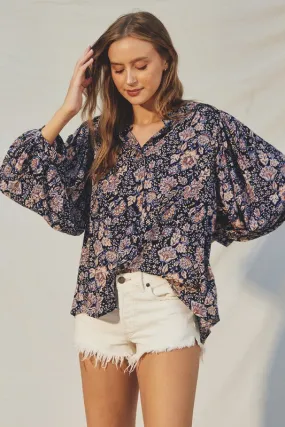 Paisley Flower Button Front Top