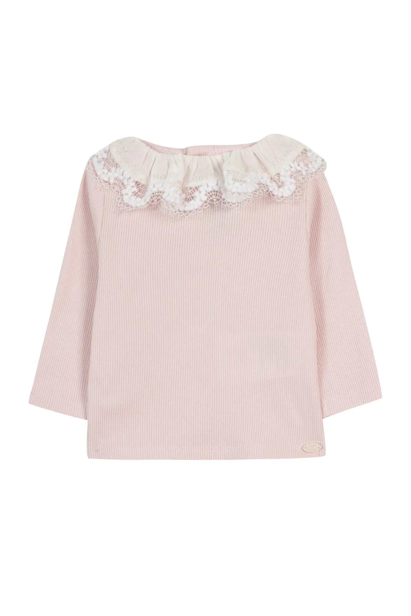 Pale Pink Lace Collar Ribbed Baby Sweater