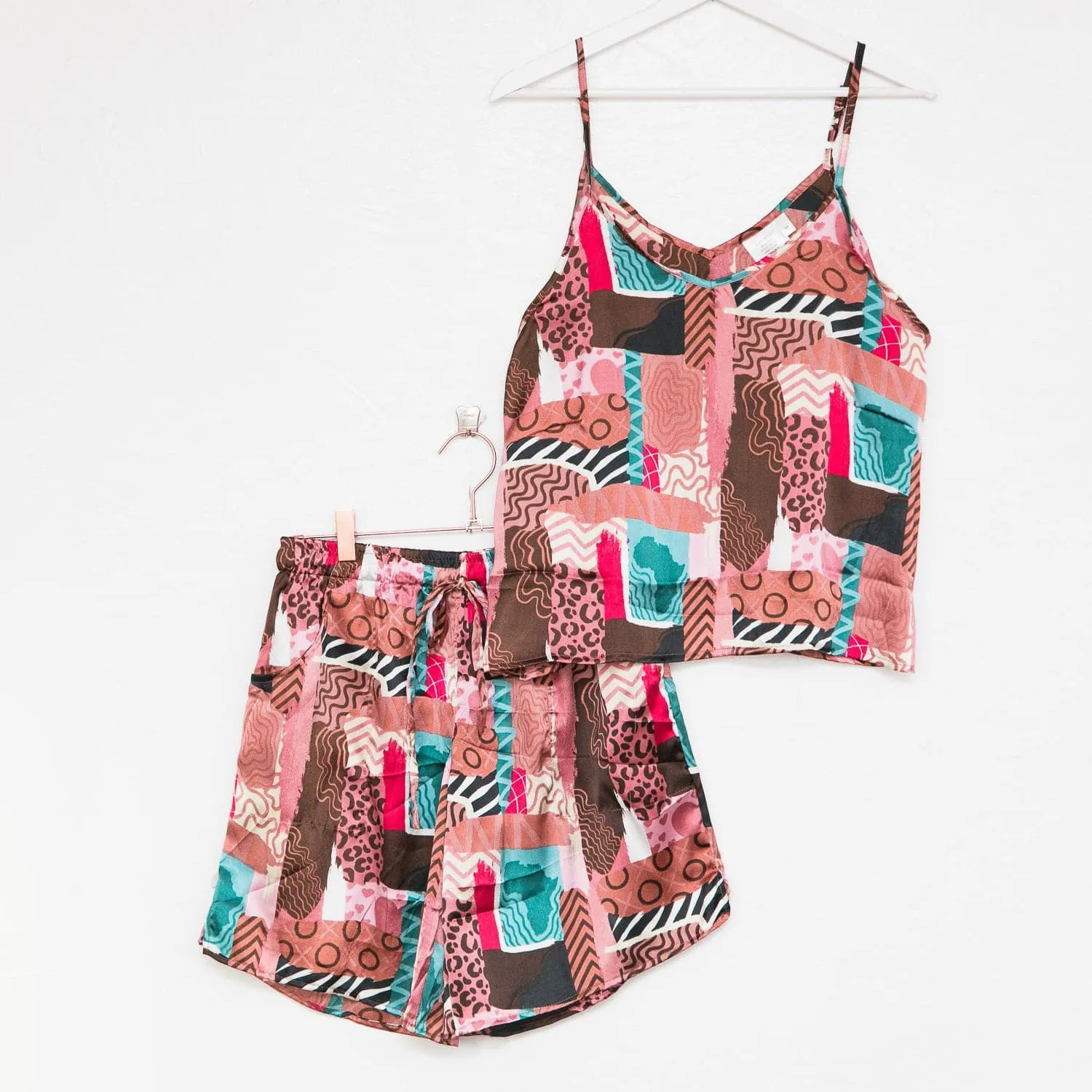 Patchwork Queen Satin Cami   Shorts 2-Piece Set