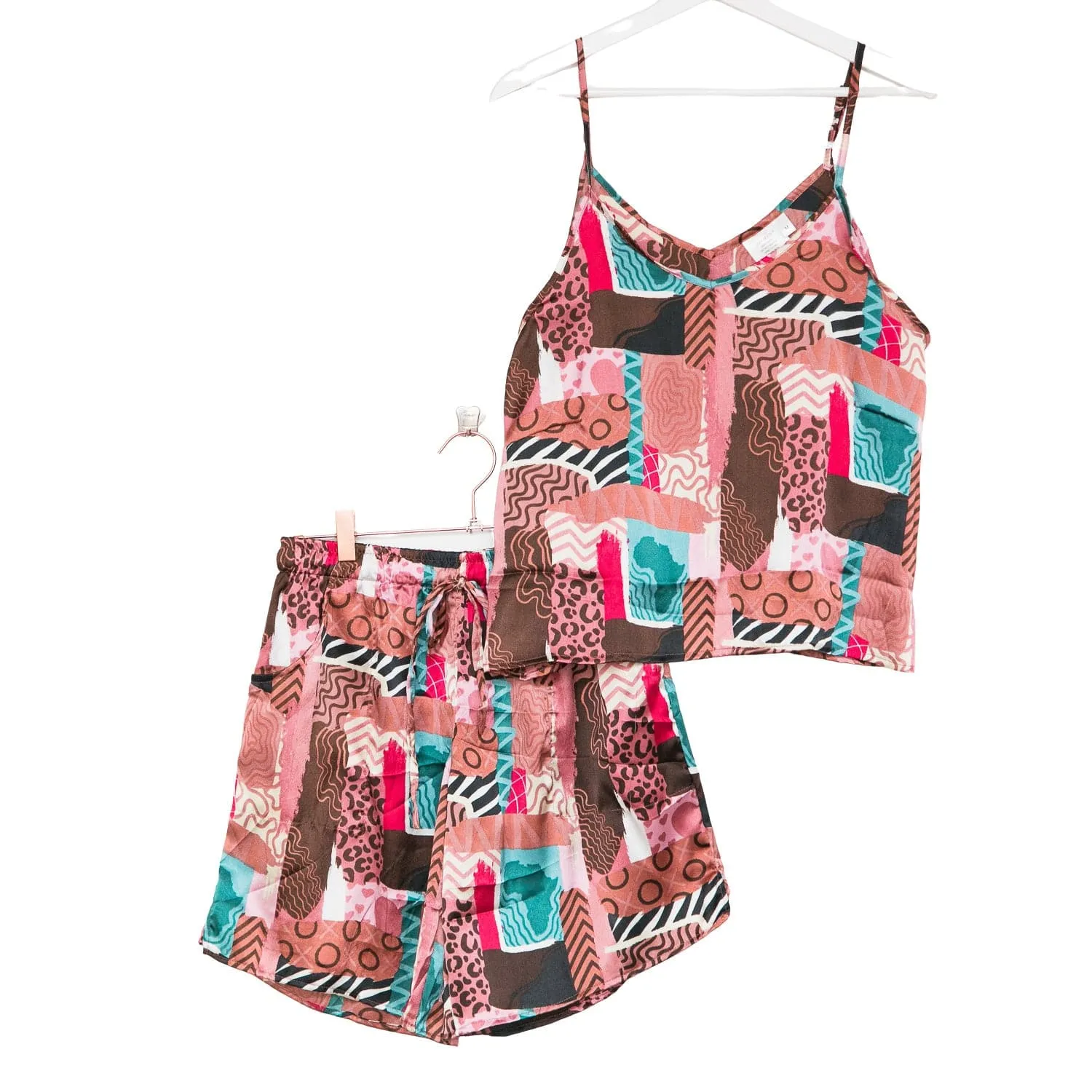 Patchwork Queen Satin Cami   Shorts 2-Piece Set