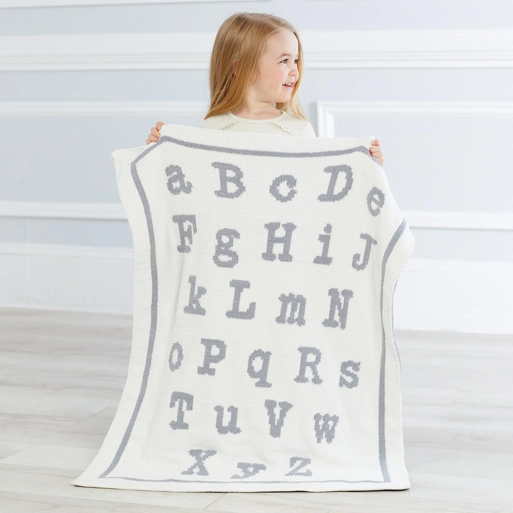 Personalized Grey ABC Chenille Blanket