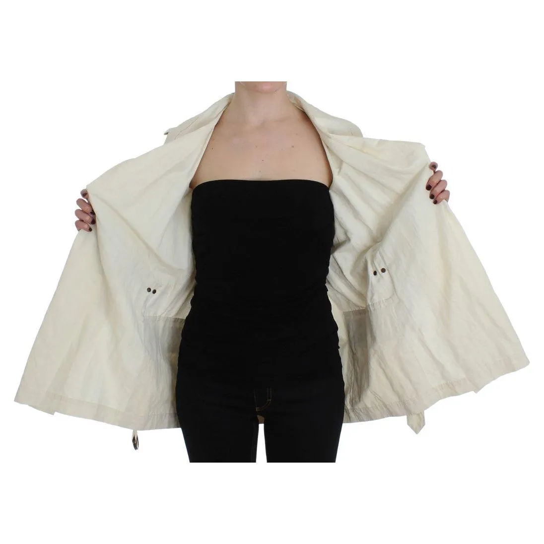 PLEIN SUD Elegant White Wrap Trench Jacket