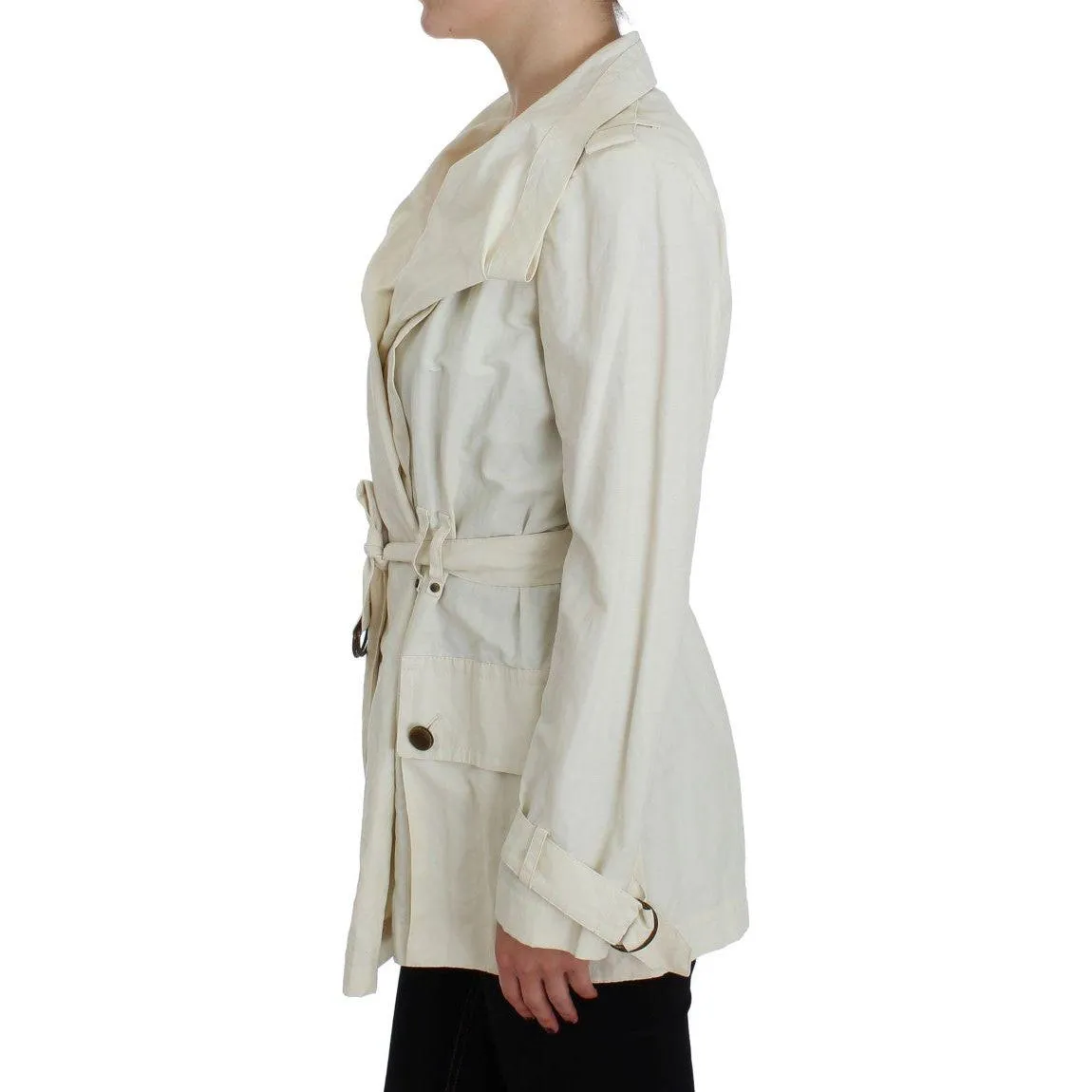 PLEIN SUD Elegant White Wrap Trench Jacket