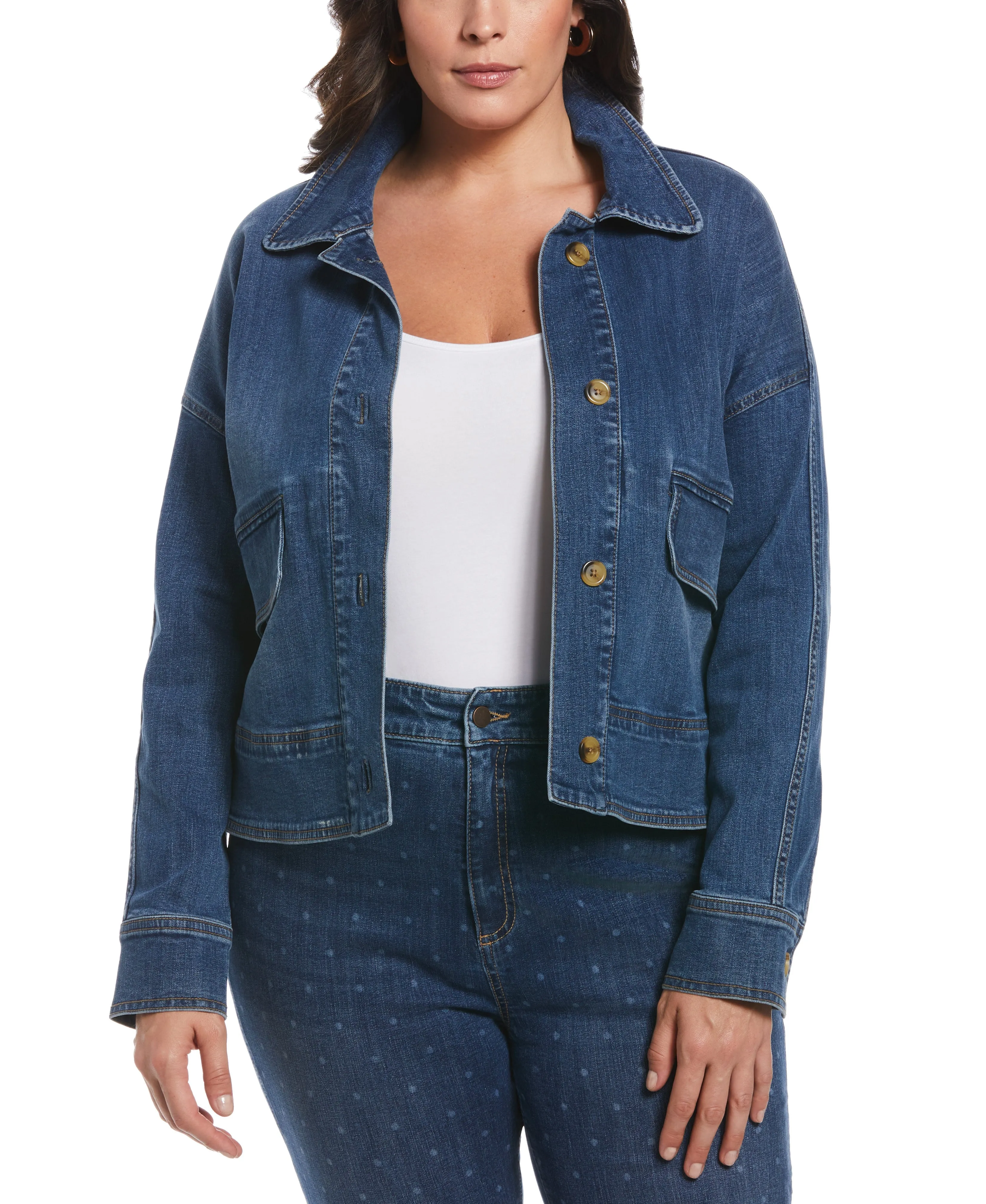 Plus Size Cropped Oversized Denim Jacket