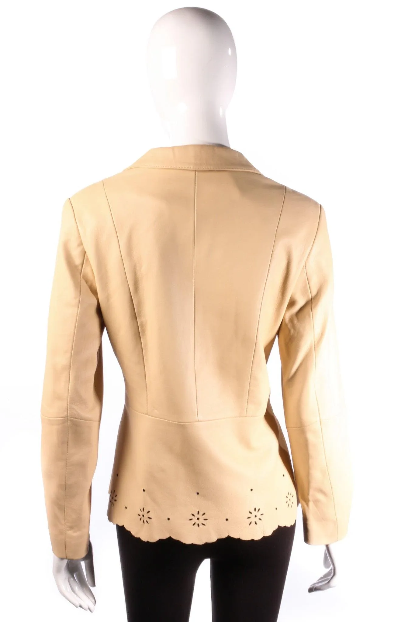 Prestige Beige Leather Jacket with Cutout Detail Uk Size 12