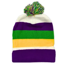 Purple, Green and Gold Mardi Gras Knit Beanie Hat (Each)