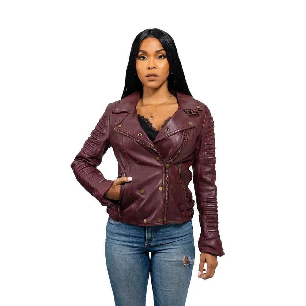 Queens Womens Leather Jacket Oxblood