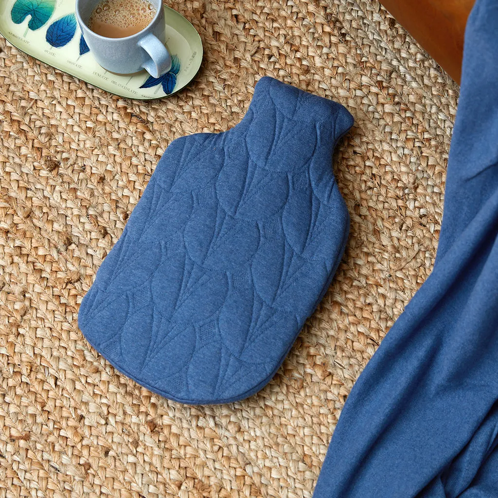 Quilted Cotton Hot Water Bottle - Denim