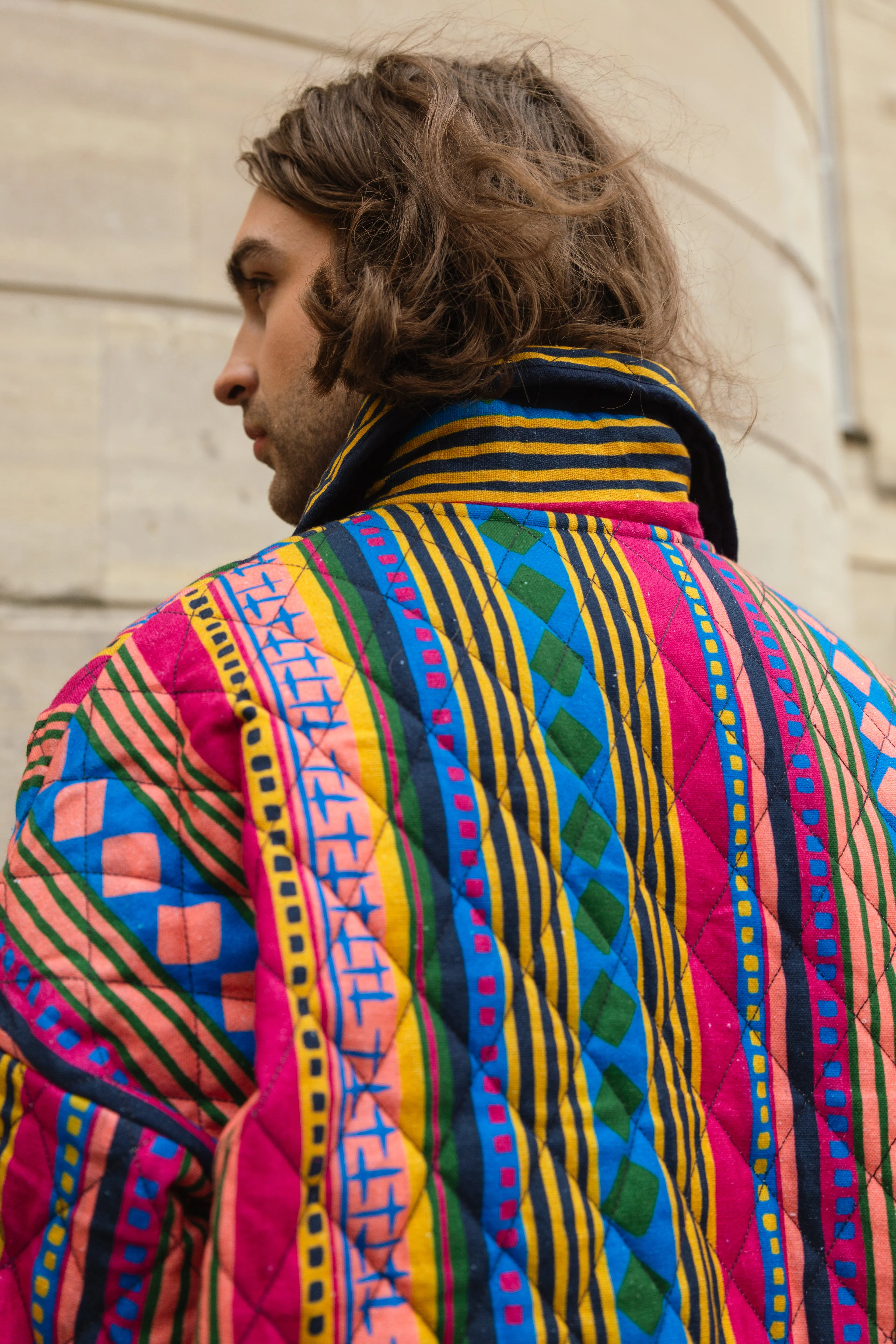 Quilted Overcoat in 'Colourful Cabaret Stripe'