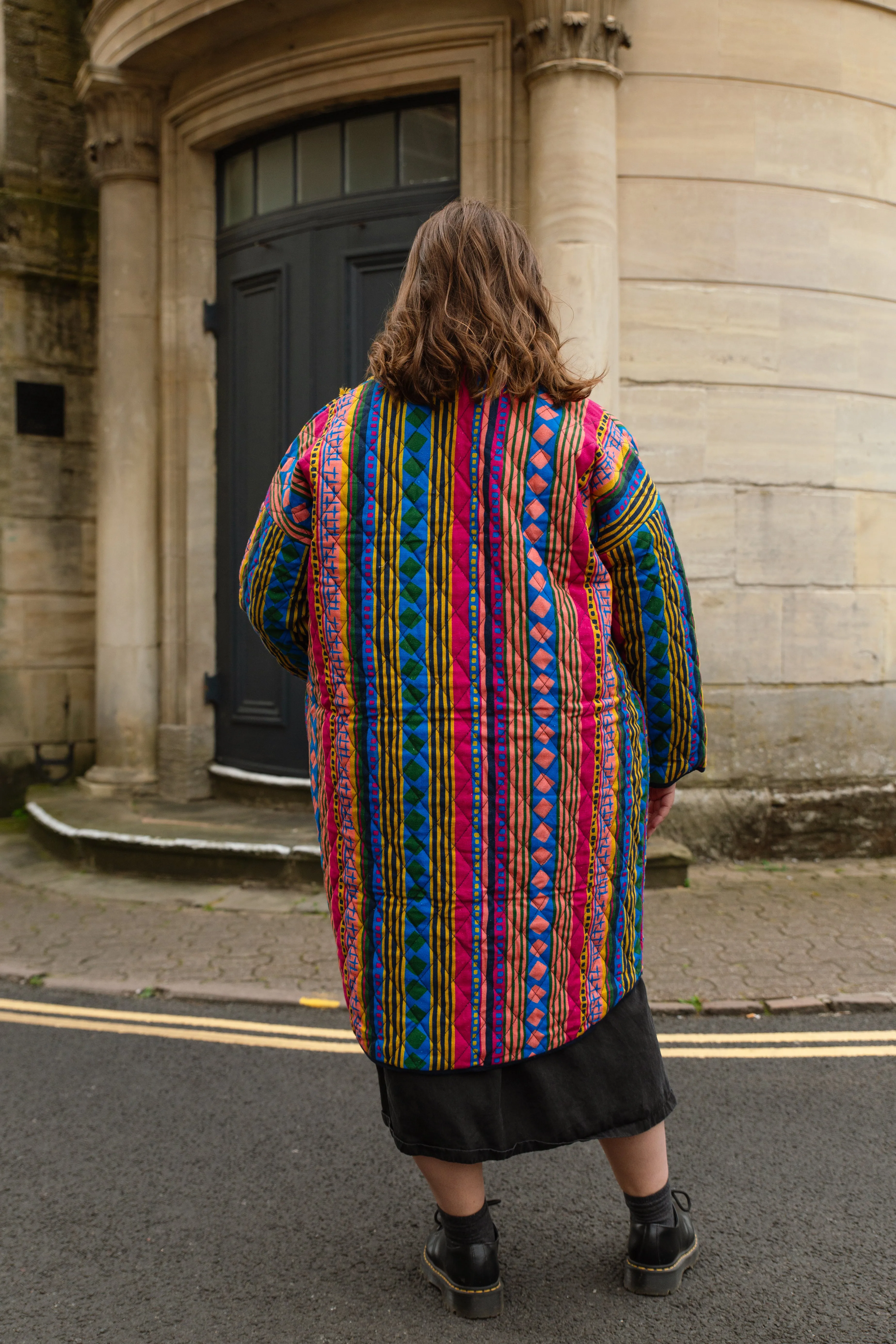 Quilted Overcoat in 'Colourful Cabaret Stripe'