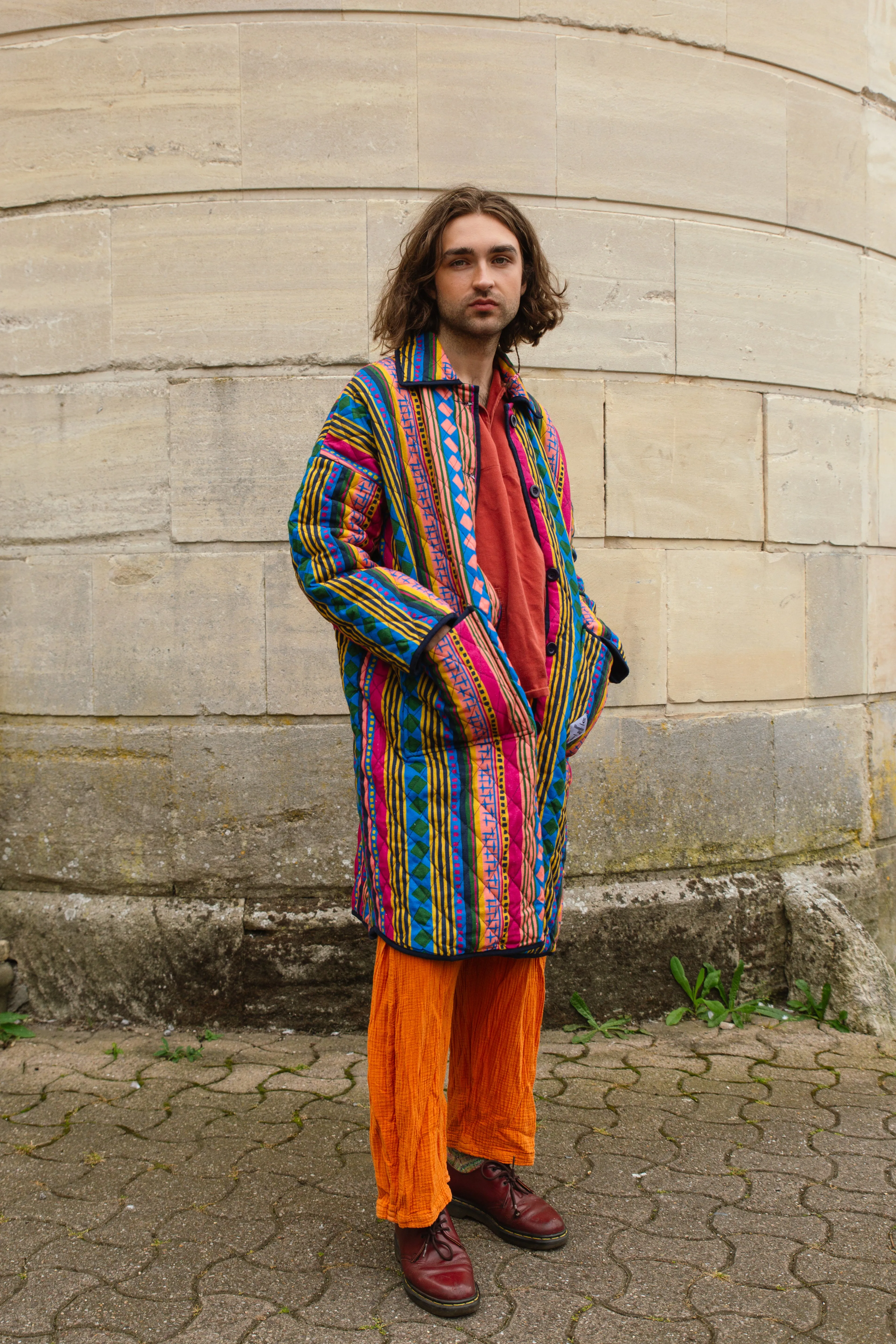 Quilted Overcoat in 'Colourful Cabaret Stripe'