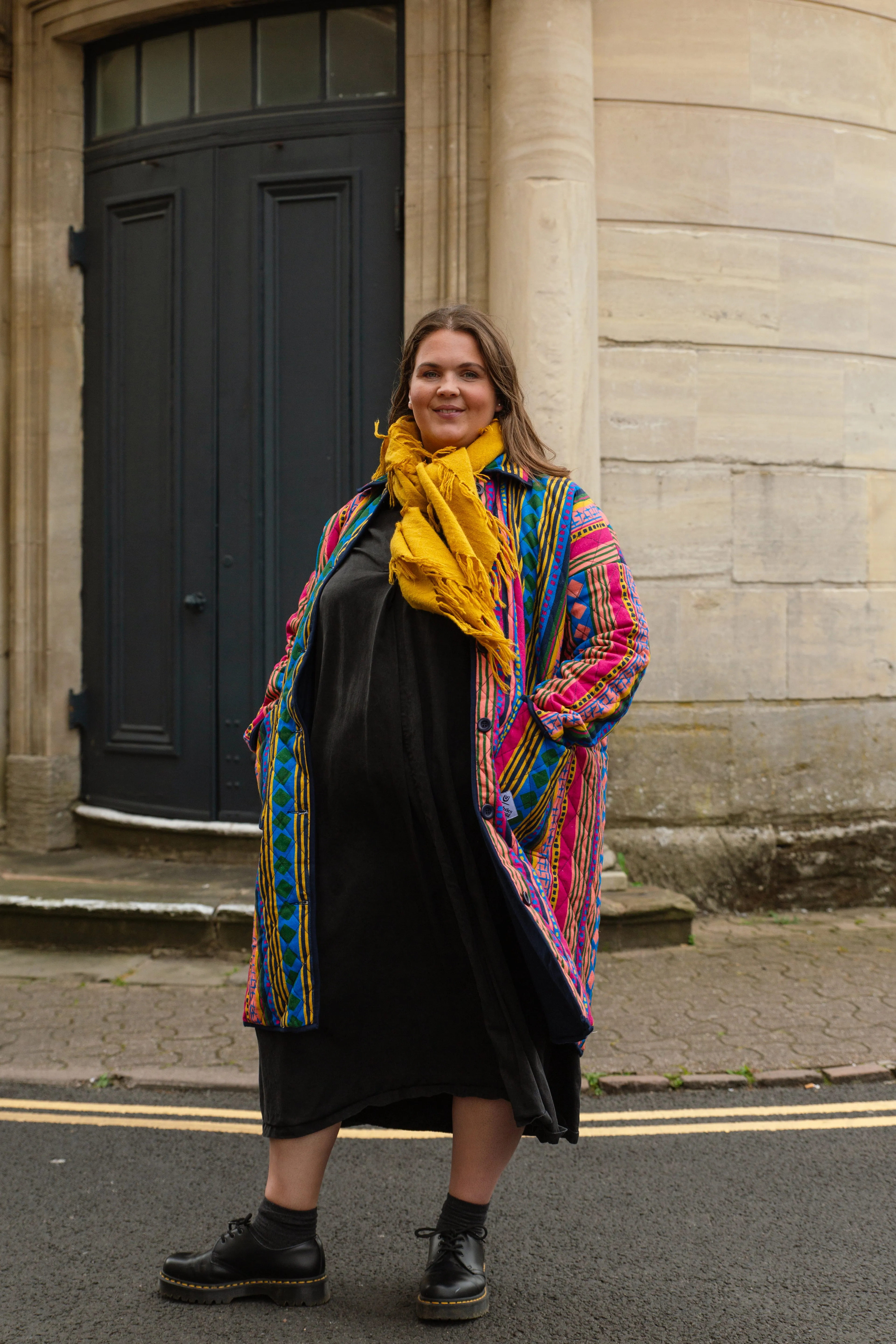 Quilted Overcoat in 'Colourful Cabaret Stripe'