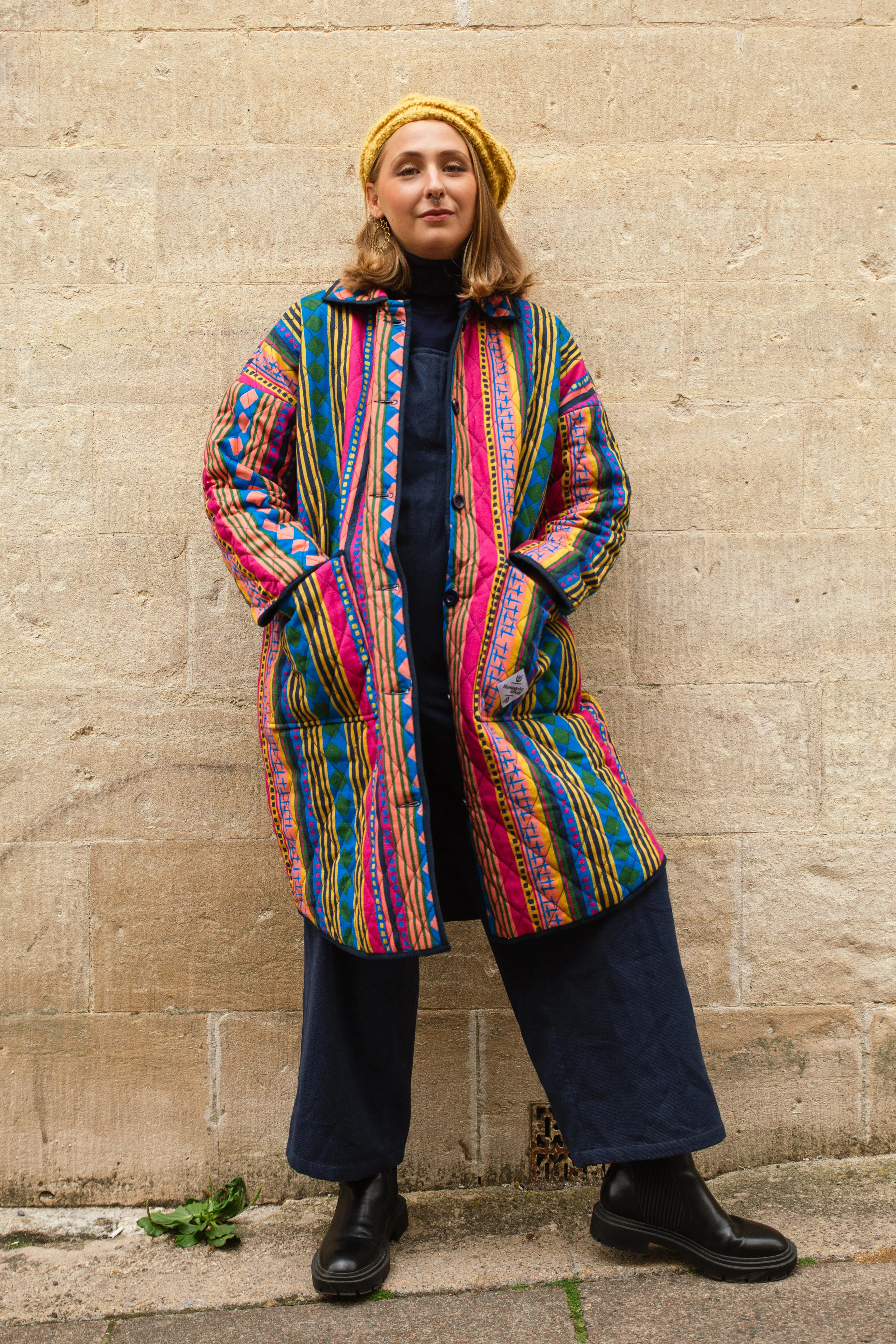 Quilted Overcoat in 'Colourful Cabaret Stripe'