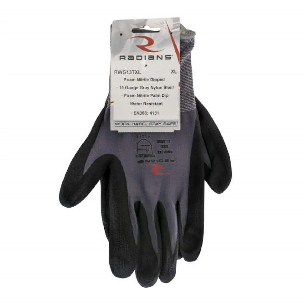 Radians RWG13 Nylon Shell Foam Nitrile Gripper Glove, Box of 12 Pairs