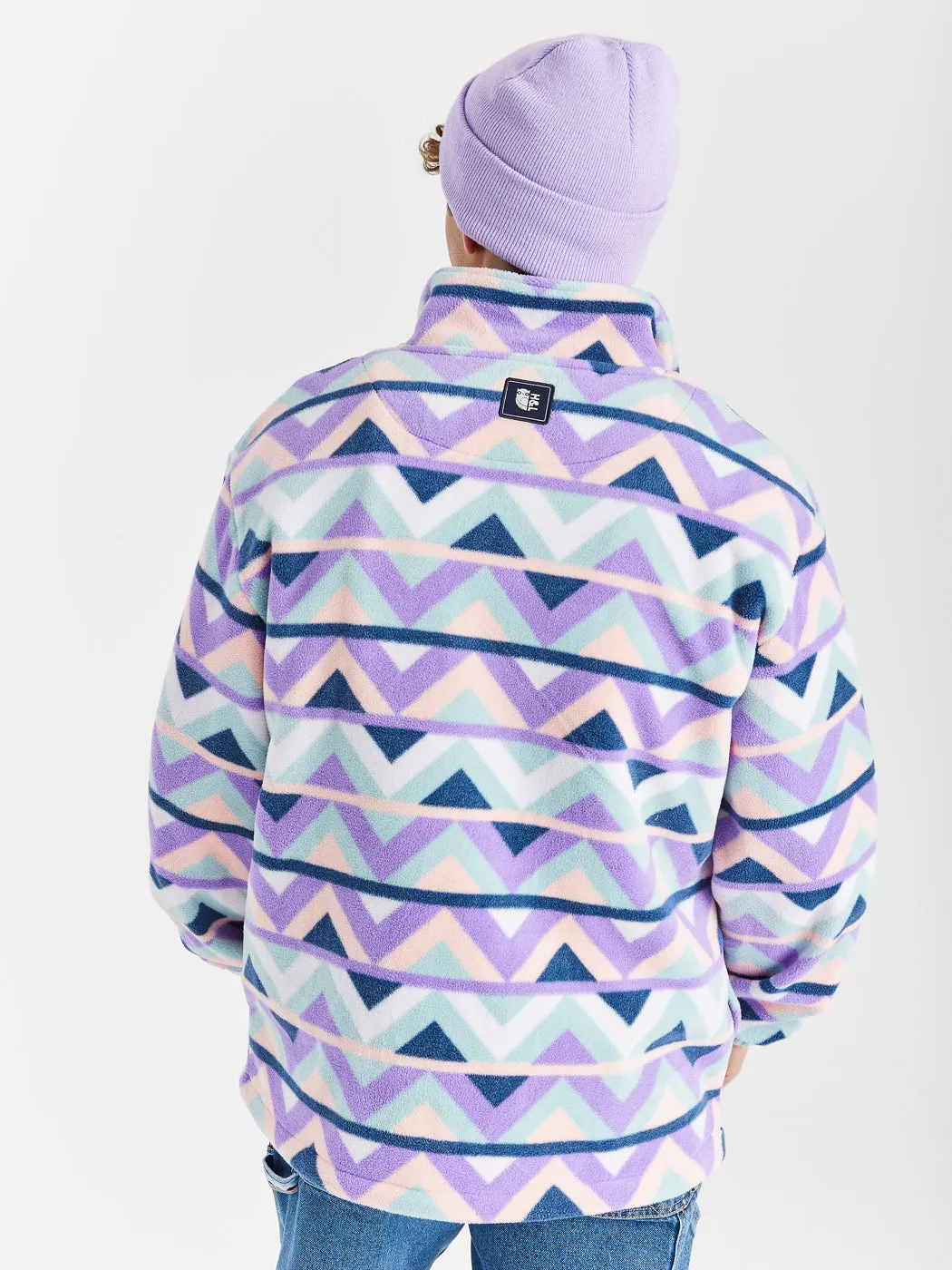 Raver Retro Pattern 1/4 Zip Fleece Cream & Navy