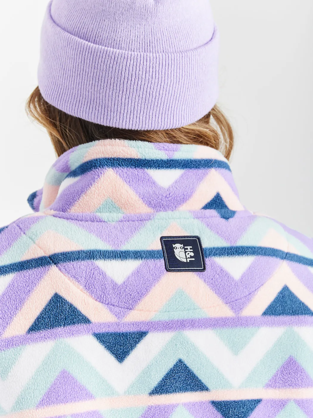 Raver Retro Pattern 1/4 Zip Fleece Cream & Navy