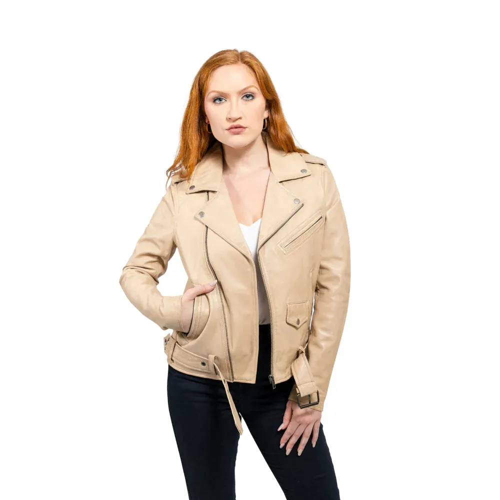 Rebel Womens Leather Jacket Oil Sand