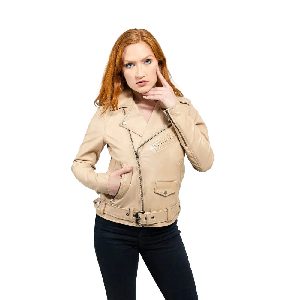 Rebel Womens Leather Jacket Oil Sand