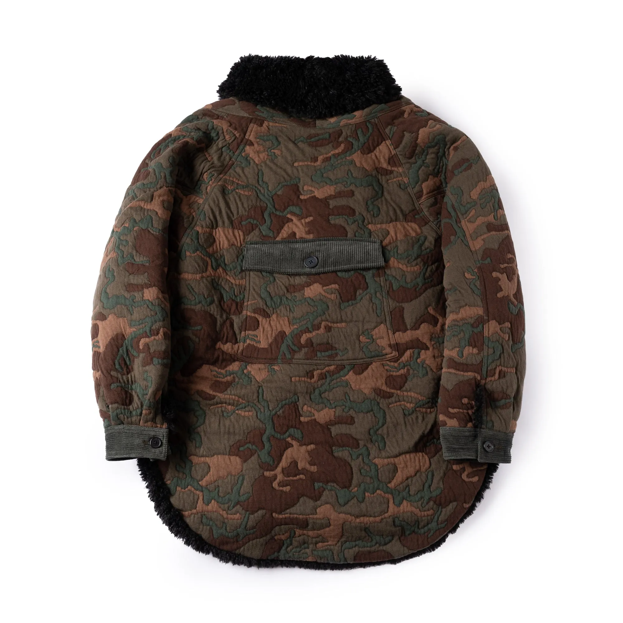 Reversible Dolman Coat - Camo Quilt - Black Faux Fur