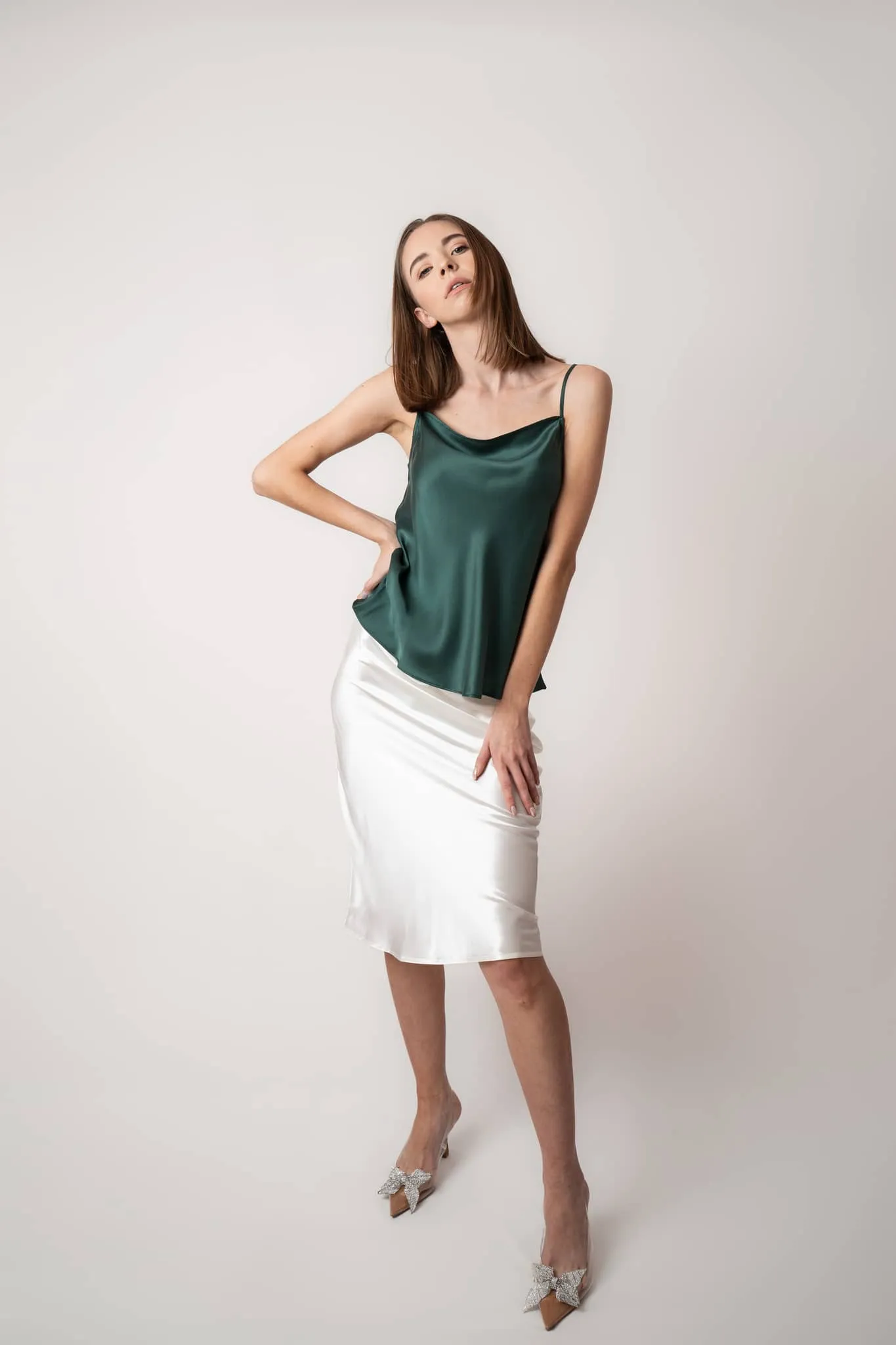 Sacramento Green Square Neckline Silk Camisole