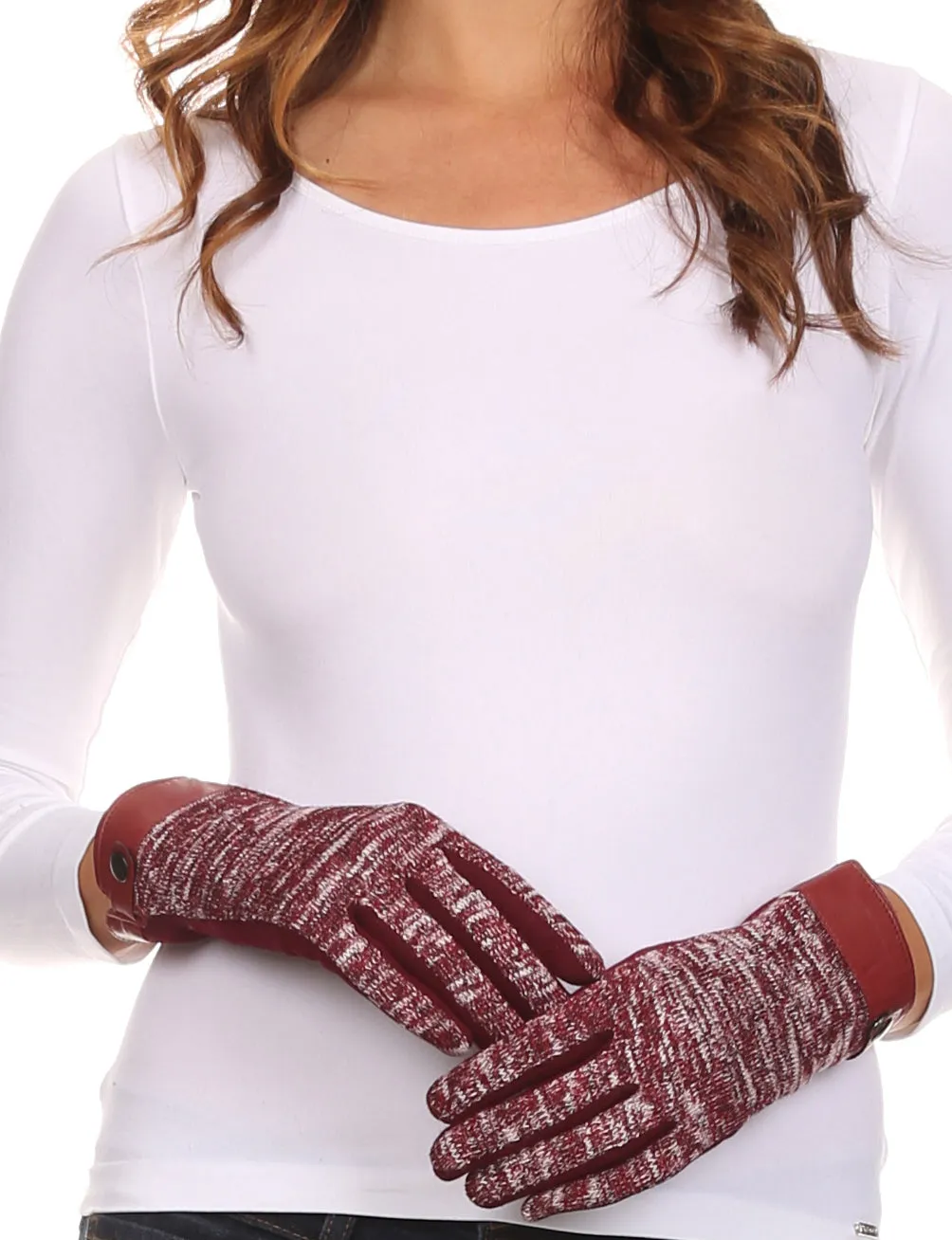 Sakkas Lilith Heather Knit Wrist Length Touch Screen Wrist Snap Winter Gloves