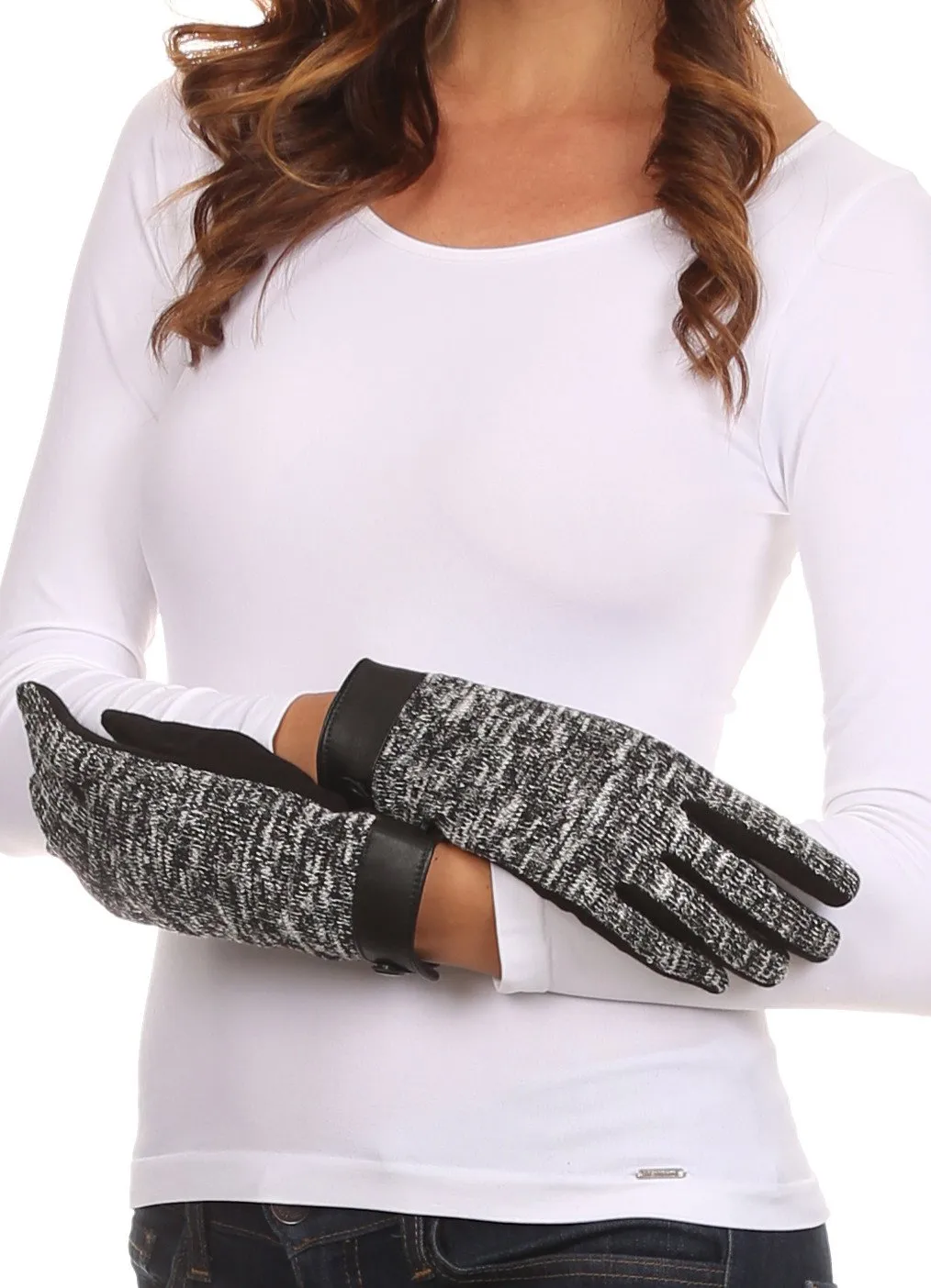 Sakkas Lilith Heather Knit Wrist Length Touch Screen Wrist Snap Winter Gloves