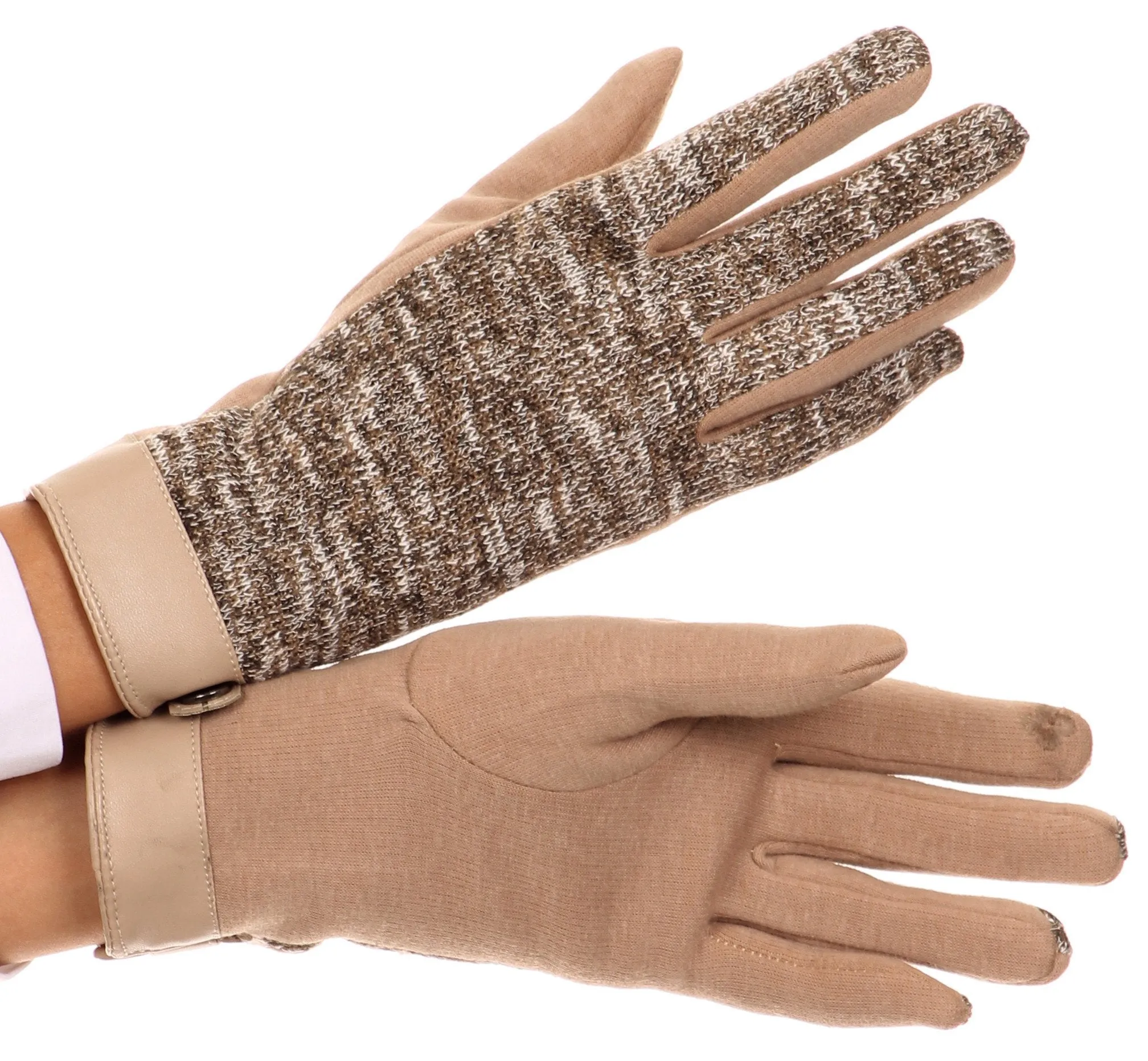 Sakkas Lilith Heather Knit Wrist Length Touch Screen Wrist Snap Winter Gloves