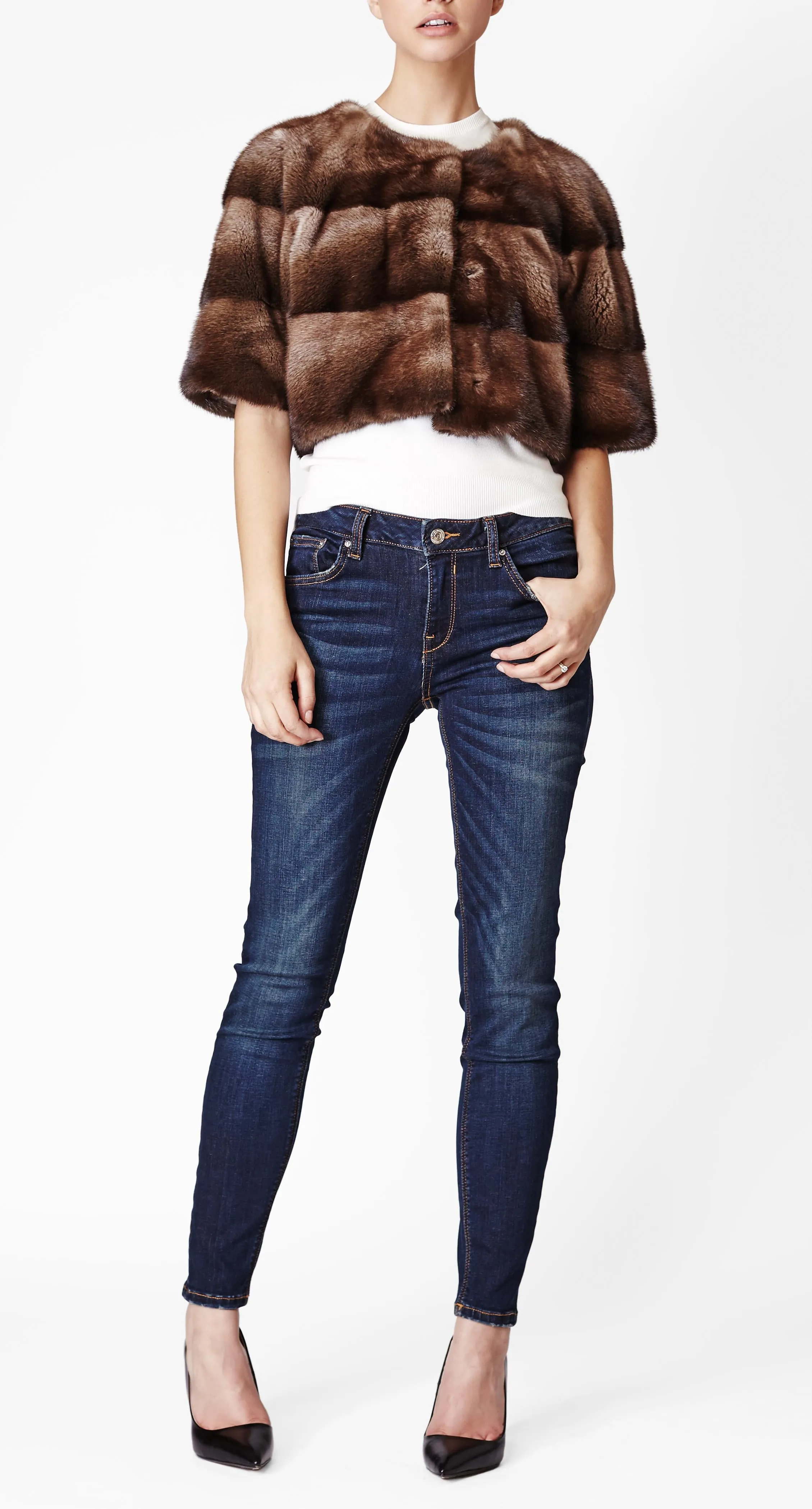 Sarah Mini Mink Fur Jacket Bosco