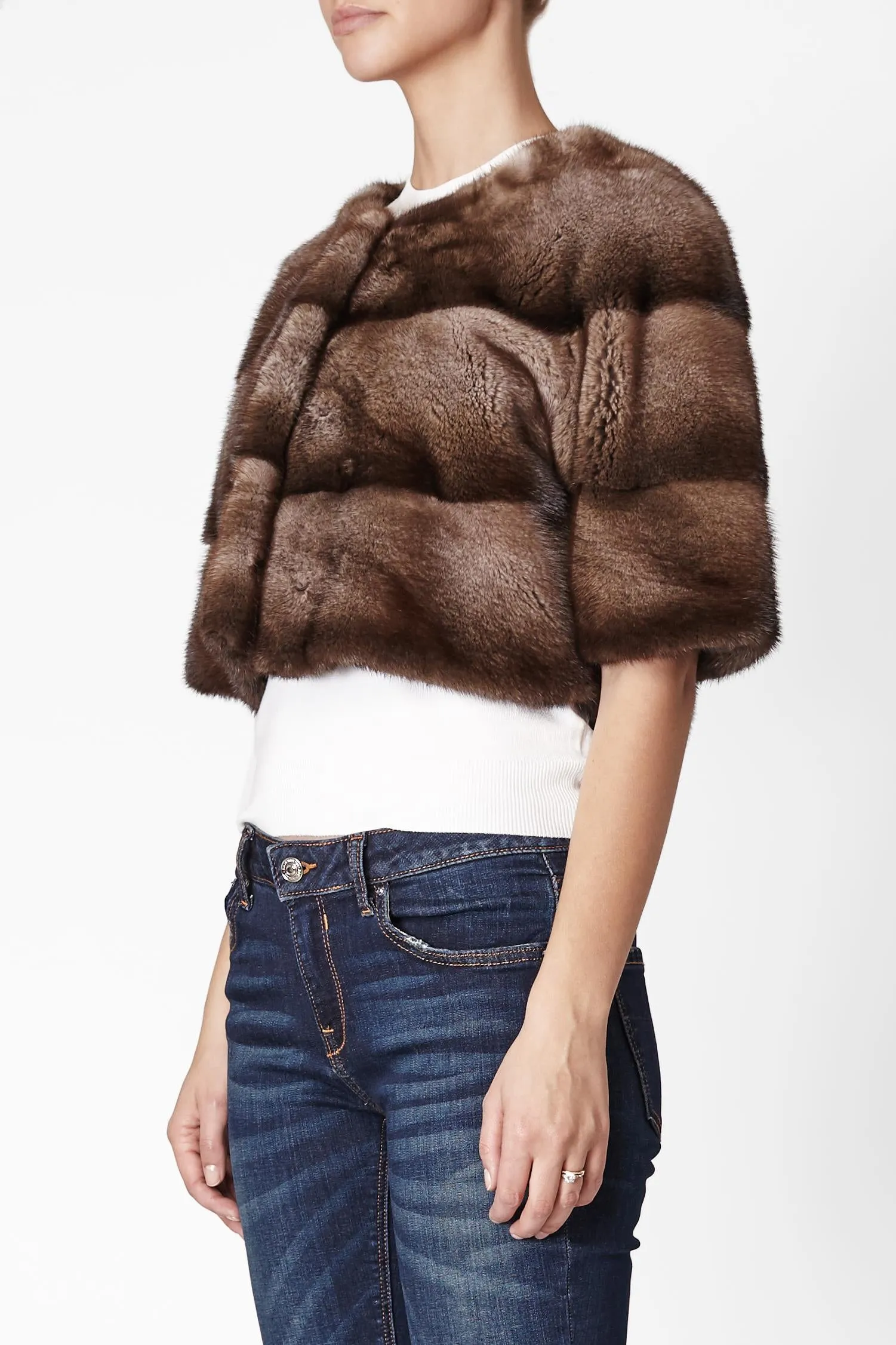 Sarah Mini Mink Fur Jacket Bosco