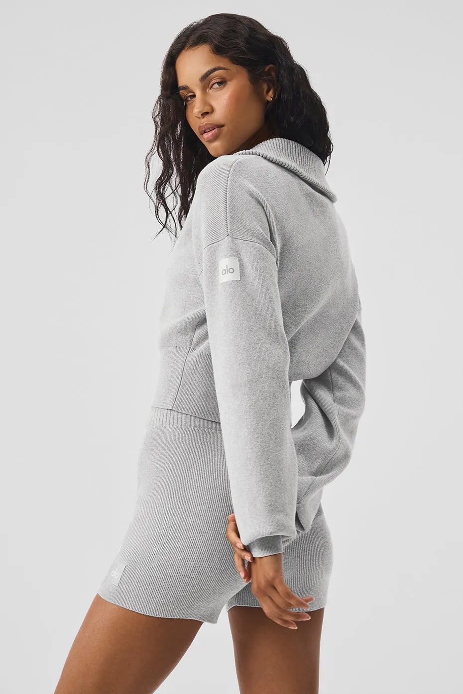 Scholar Knit Cropped Full Zip Jacket - Athletic Heather Grey