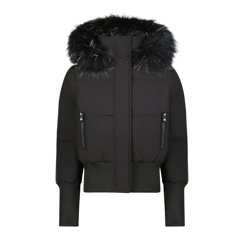 Scotch Bonnet Black/White Fur Ribbed Cuff Bomber