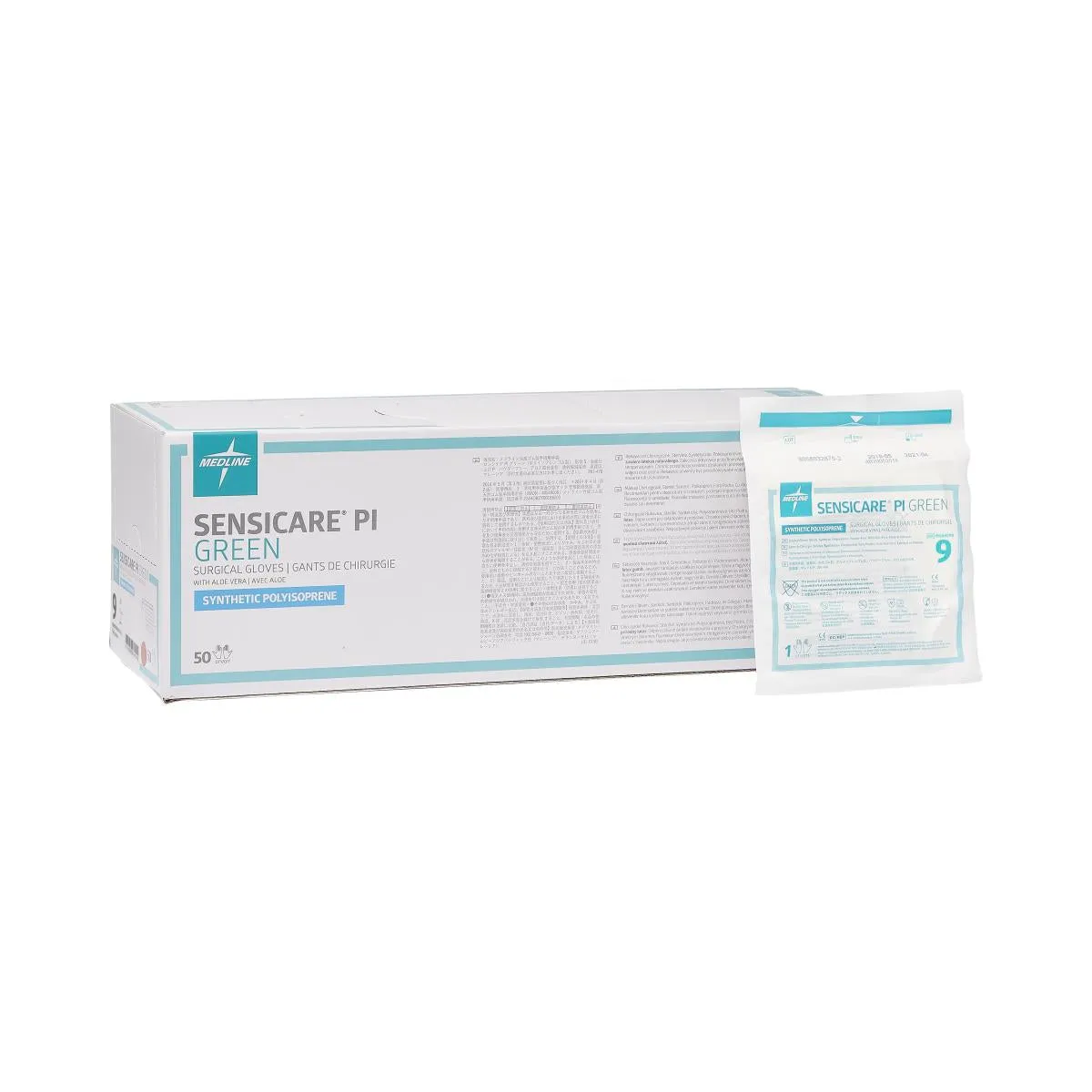 SensiCare PI Green Powder-Free Surgical Gloves, Size 9 (box of 50)