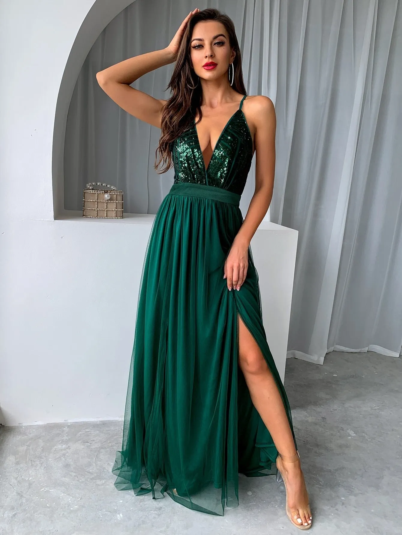 Sequin V-Neck Maxi Dress / Elegant Summer Glamour