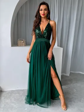 Sequin V-Neck Maxi Dress / Elegant Summer Glamour