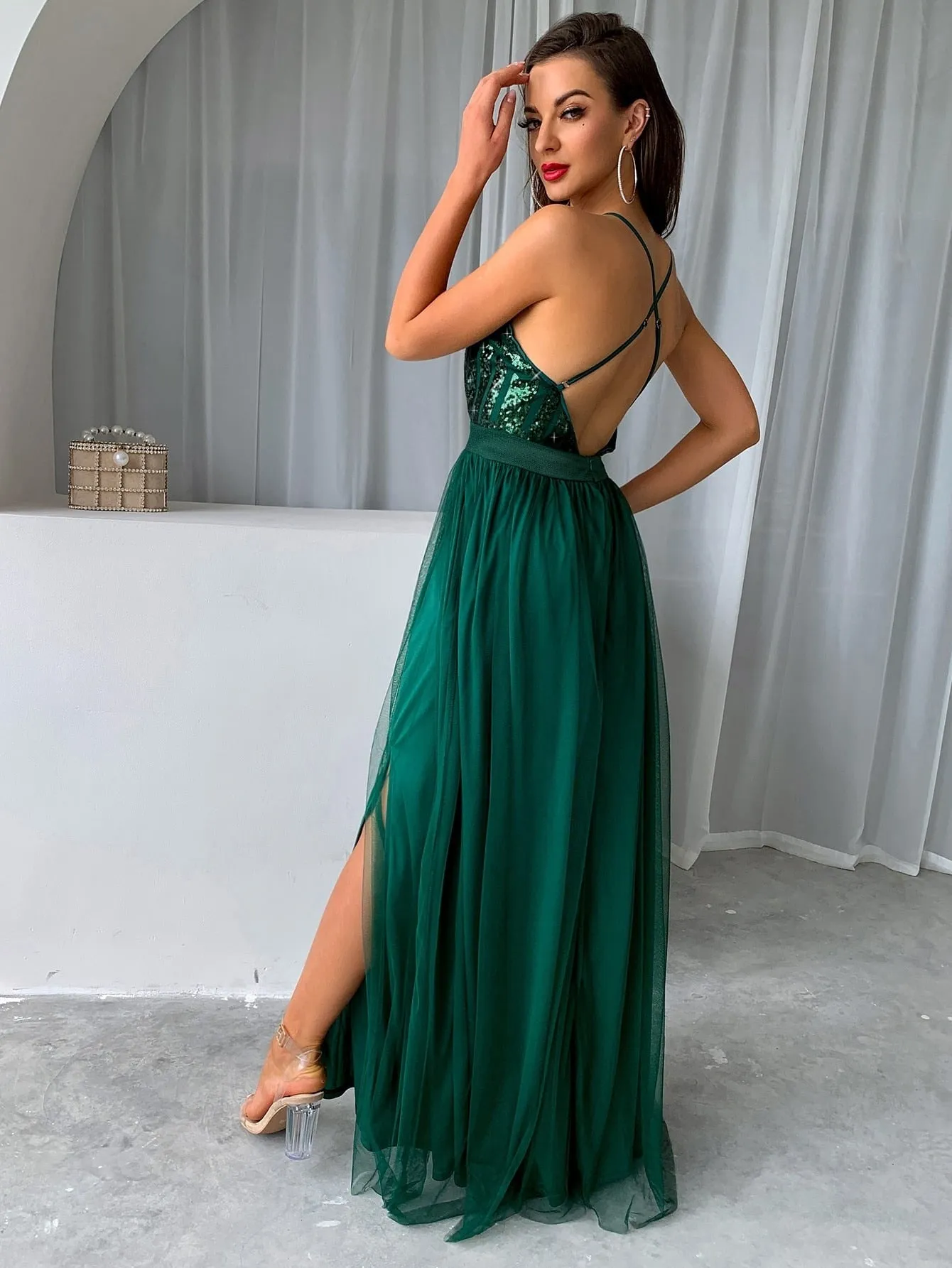 Sequin V-Neck Maxi Dress / Elegant Summer Glamour