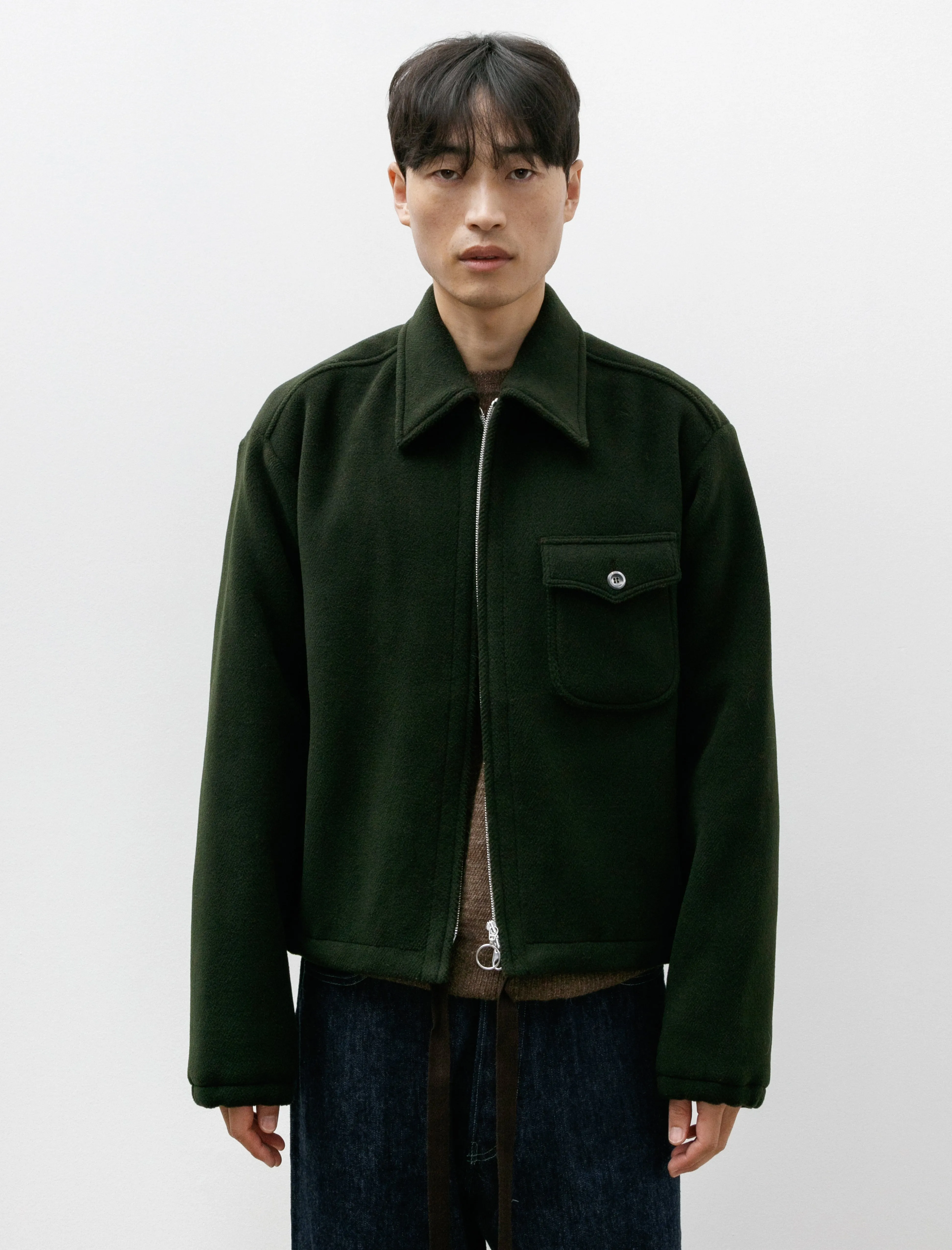 Shell Blouson Bottle Green Wool