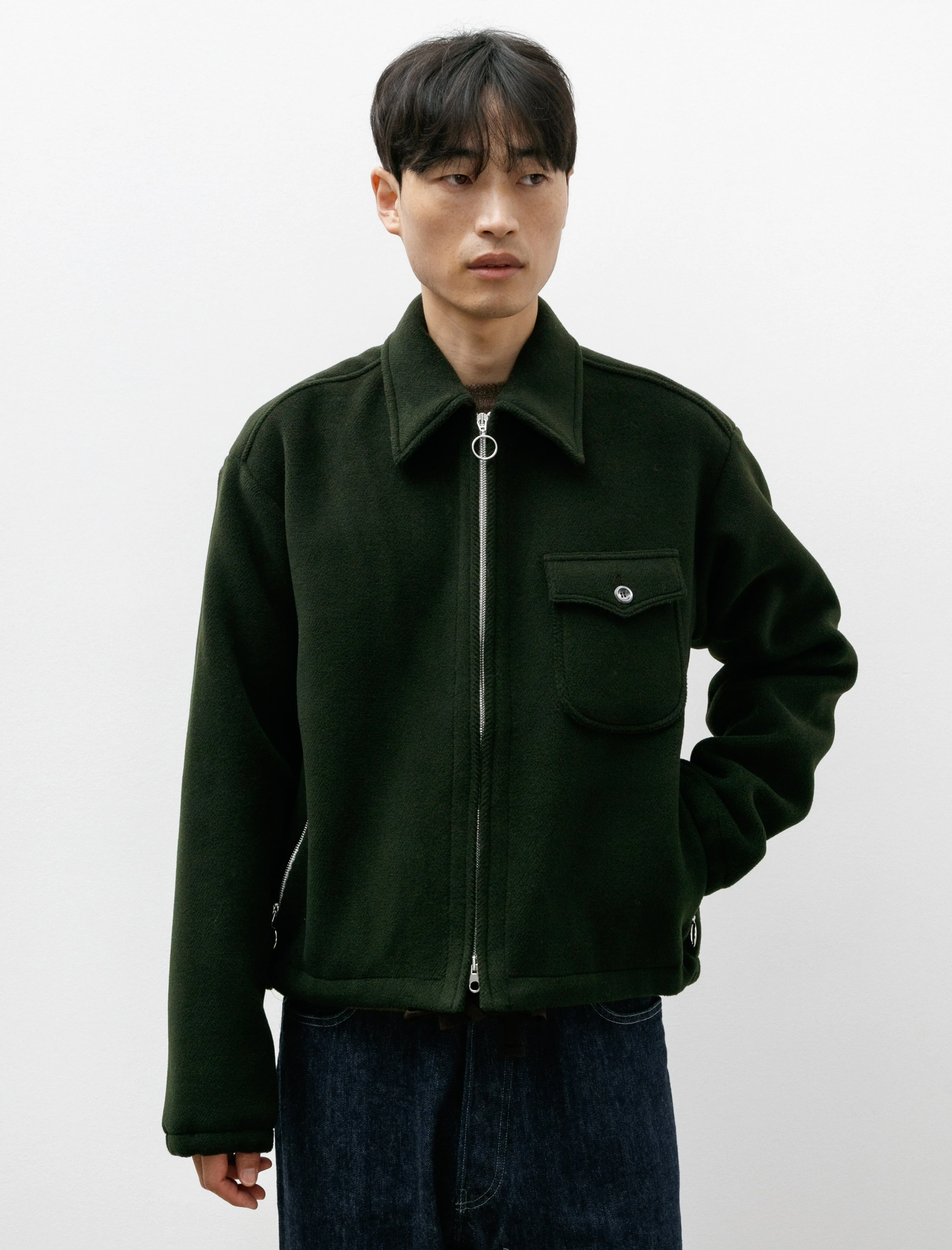 Shell Blouson Bottle Green Wool