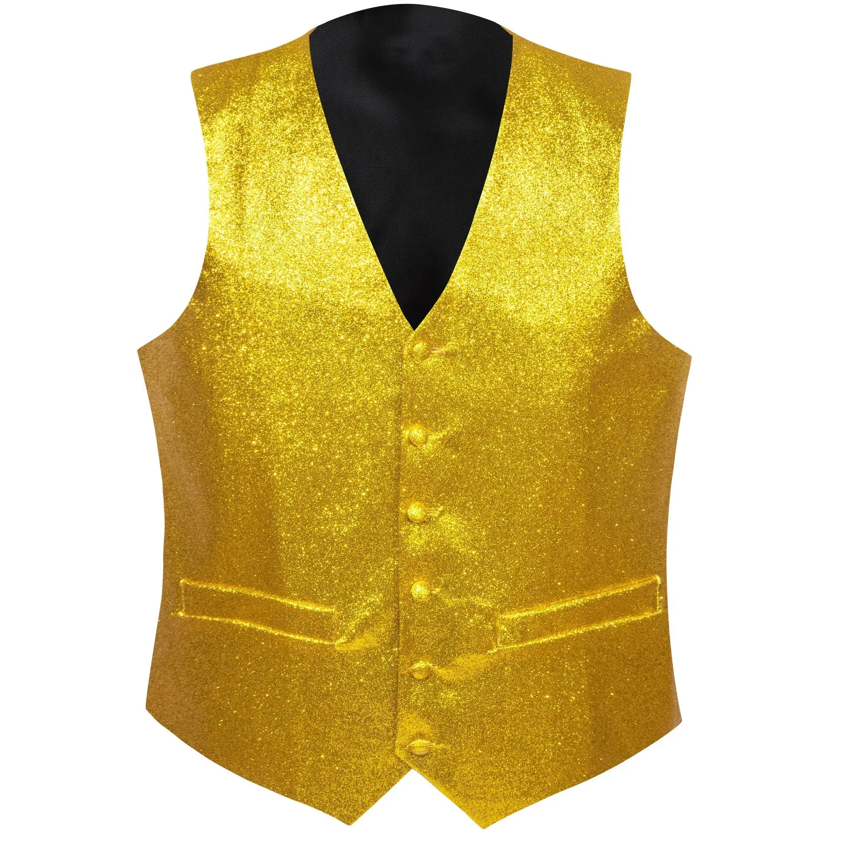 Shining Golden Glitter Solid Jacquard Silk Men's Vest Bow Tie Set Waistcoat Suit Set