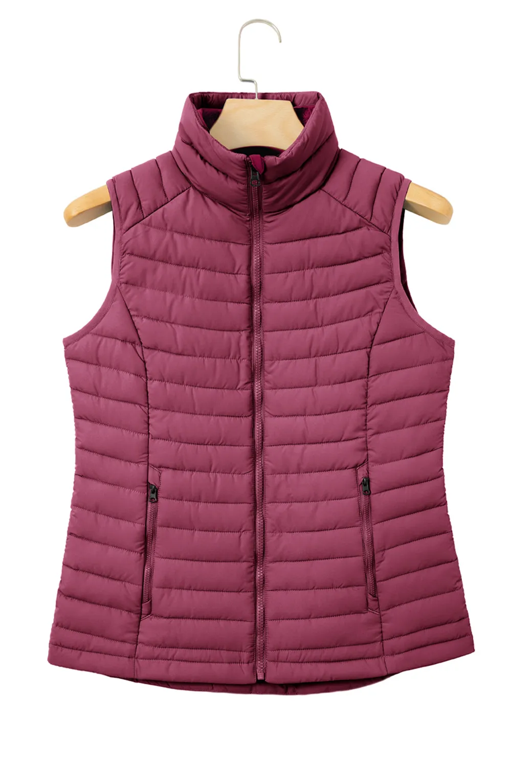 Sky Blue Plush Collared Quilted Zipped Puffer Vest