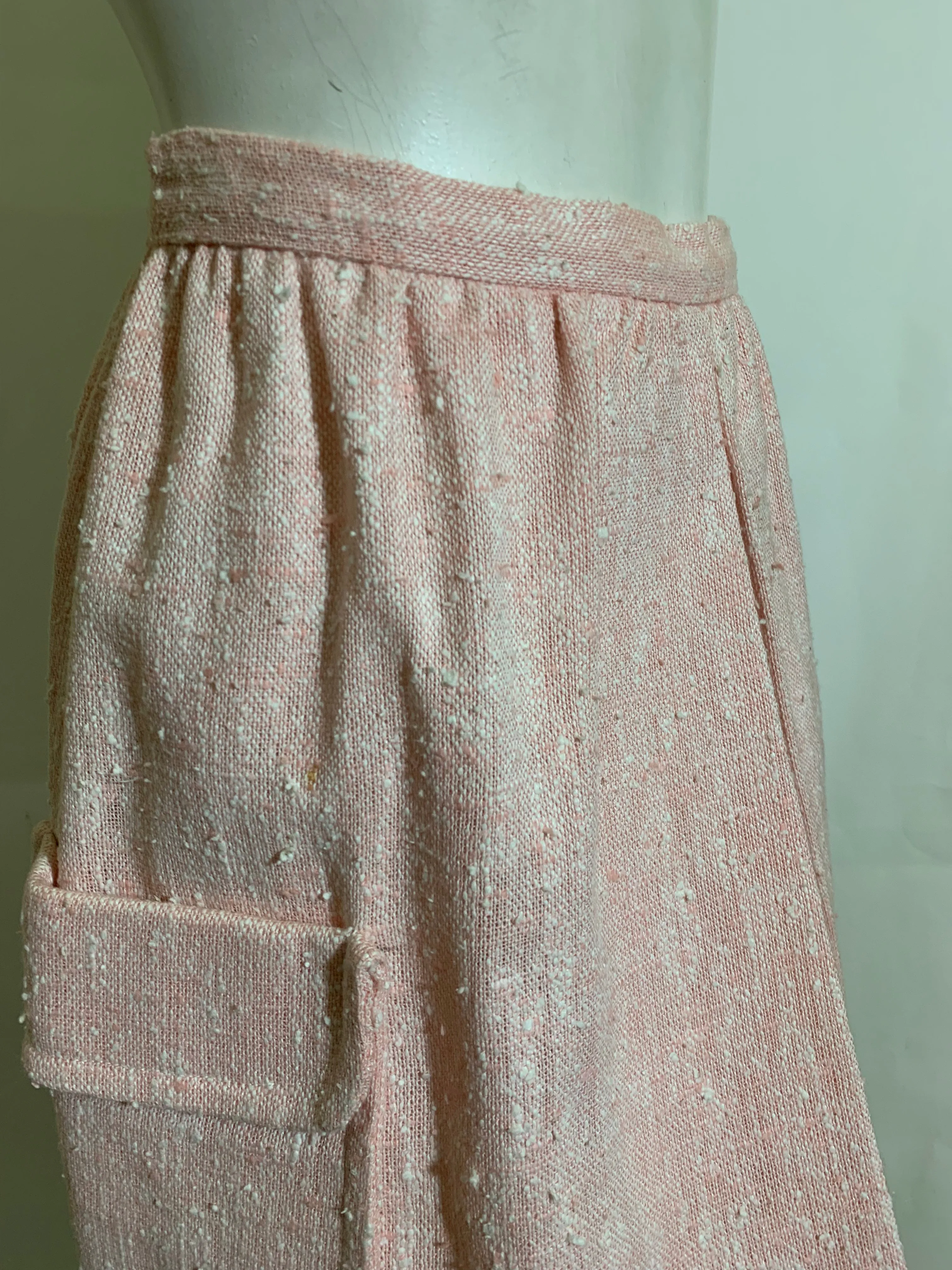 Slubbed Pink Rayon Vest and Mini Skirt Set with Buckles circa 1970s