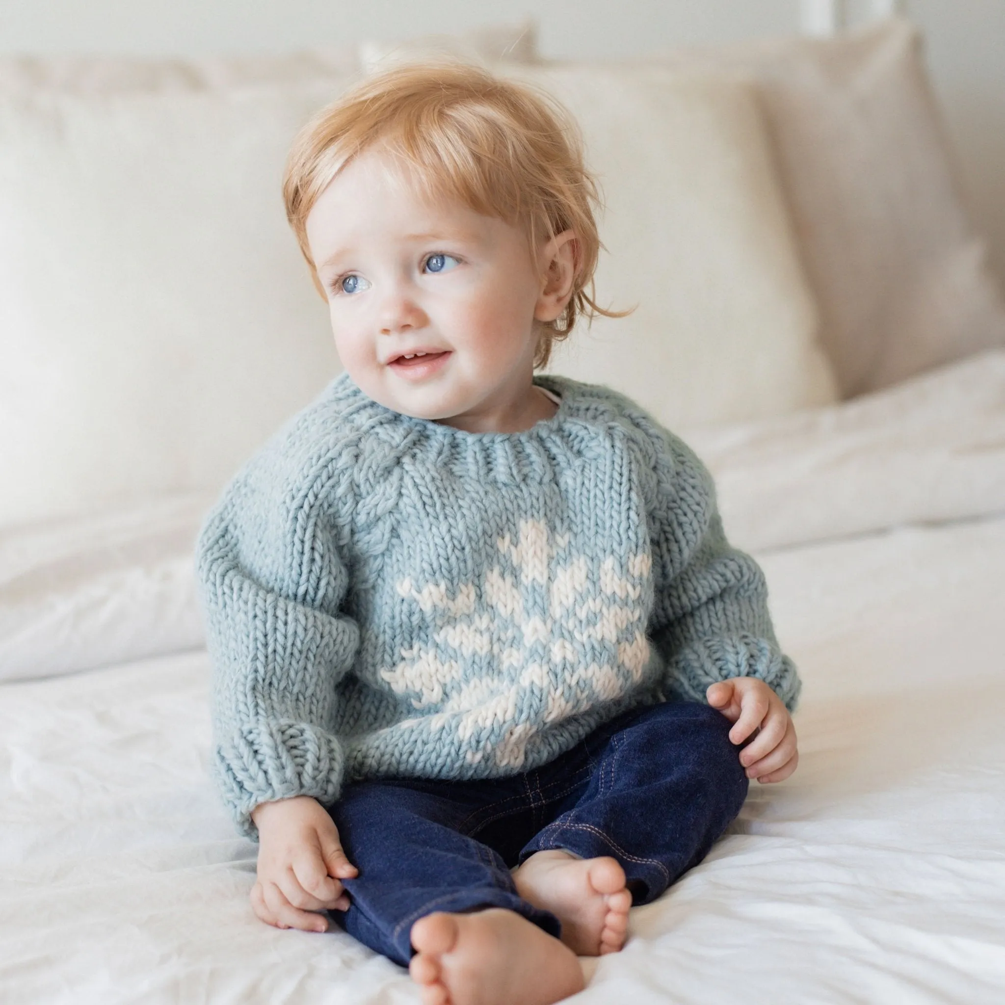 Snowflake Surf Blue Crew Neck Sweater for Baby & Toddler