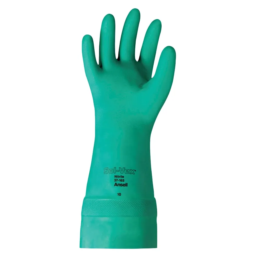 SOLVEX 37-165 GREEN 22 MIL NITR 14.75"- Nitrile Gloves, Gauntlet Cuff, Unlined, Green, 22 mil