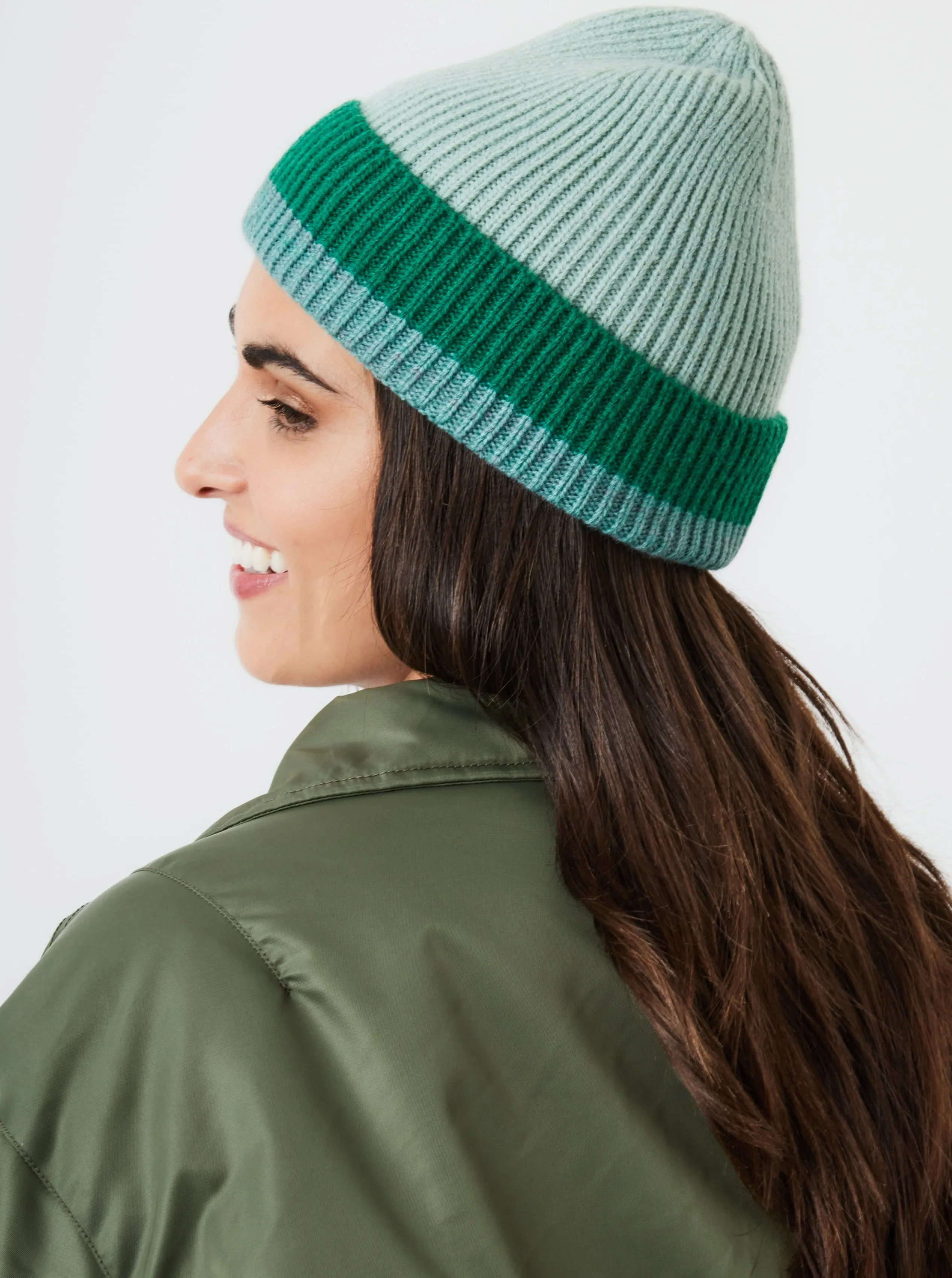 Stripe Beanie in Green