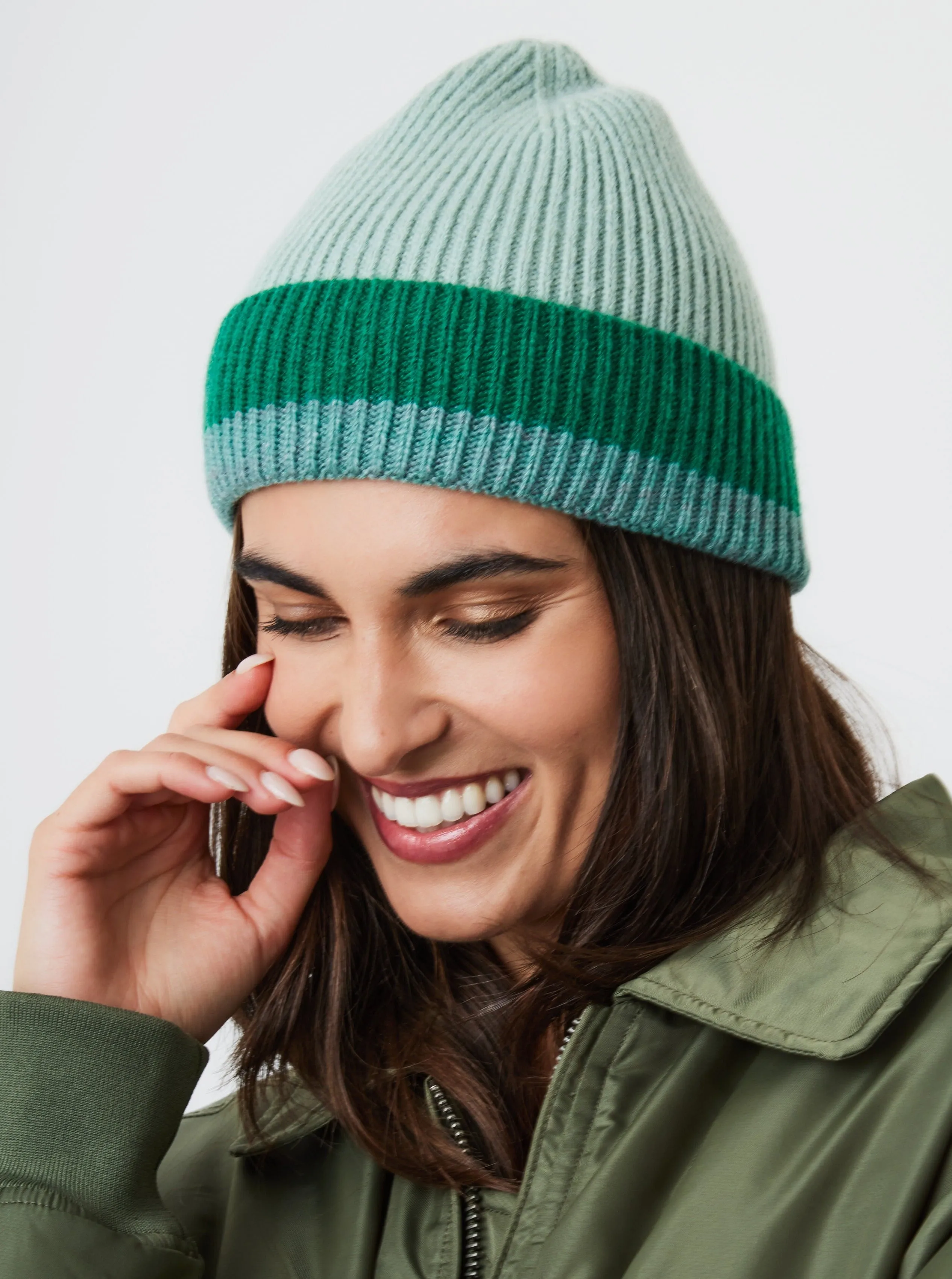 Stripe Beanie in Green