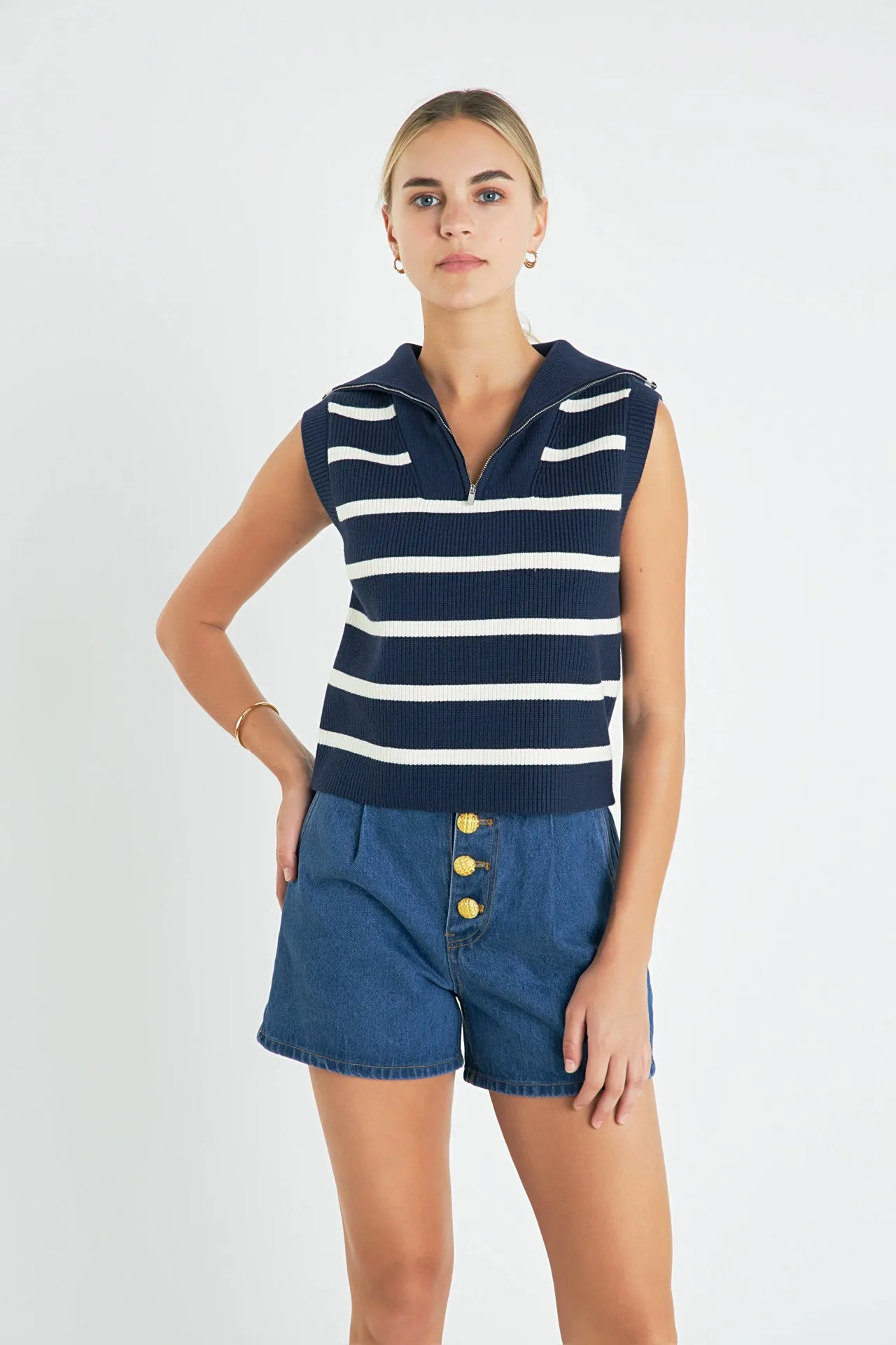 Striped Half-Zip Knit Vest