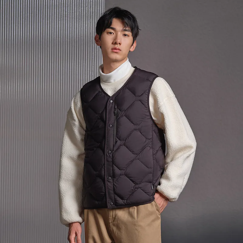 TANBOER Men's Quilted Down Vest V-neck