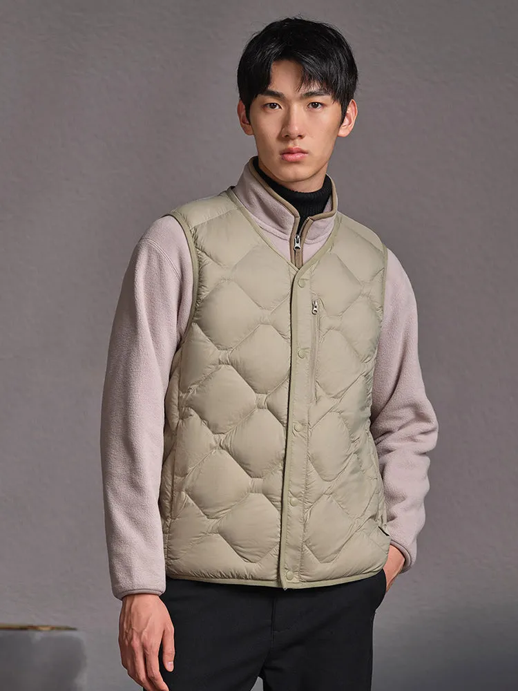 TANBOER Men's Quilted Down Vest V-neck