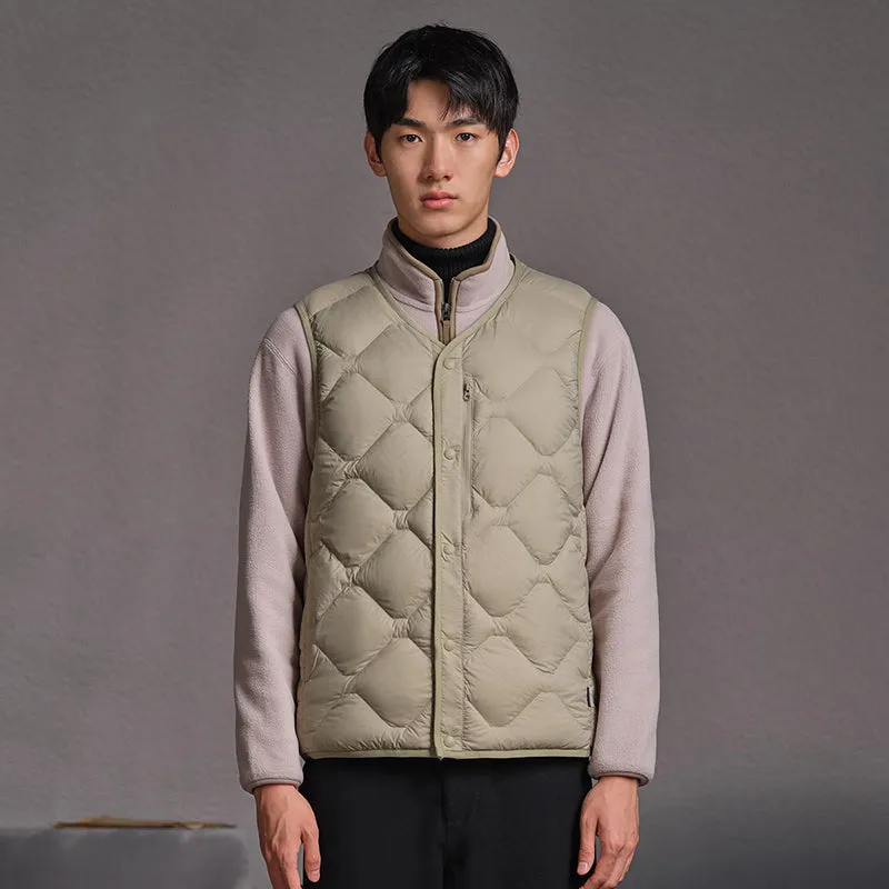 TANBOER Men's Quilted Down Vest V-neck