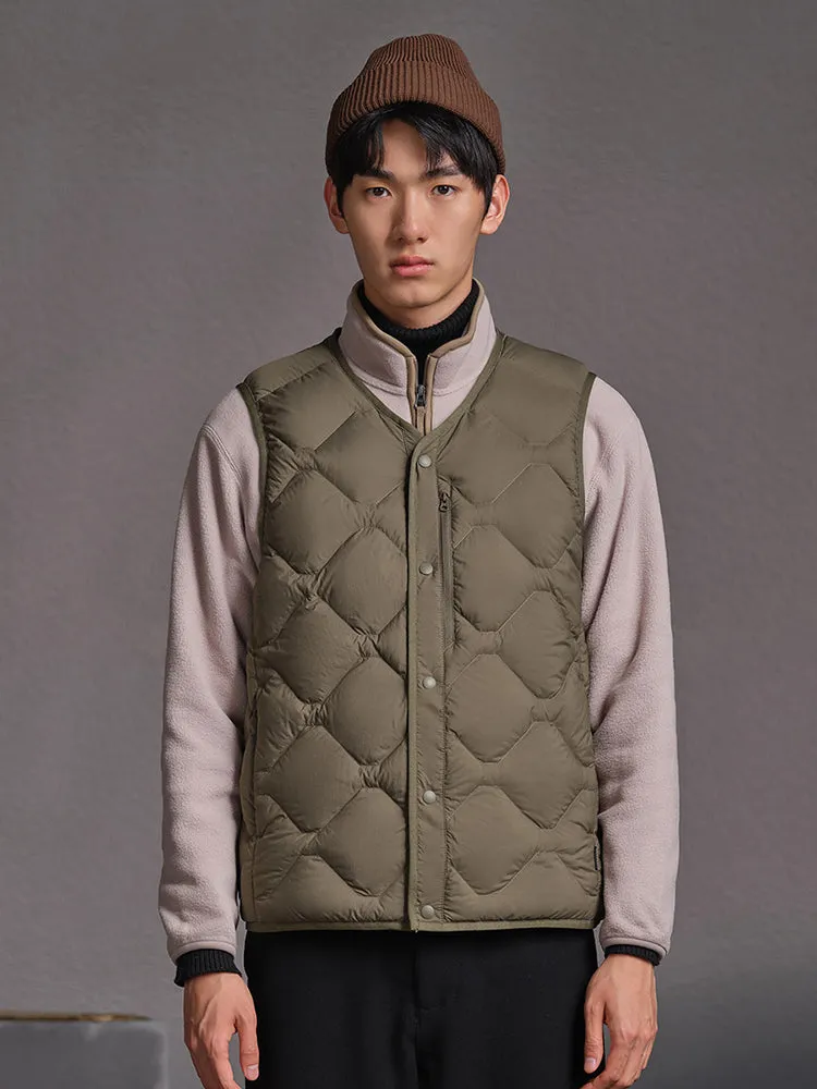 TANBOER Men's Quilted Down Vest V-neck