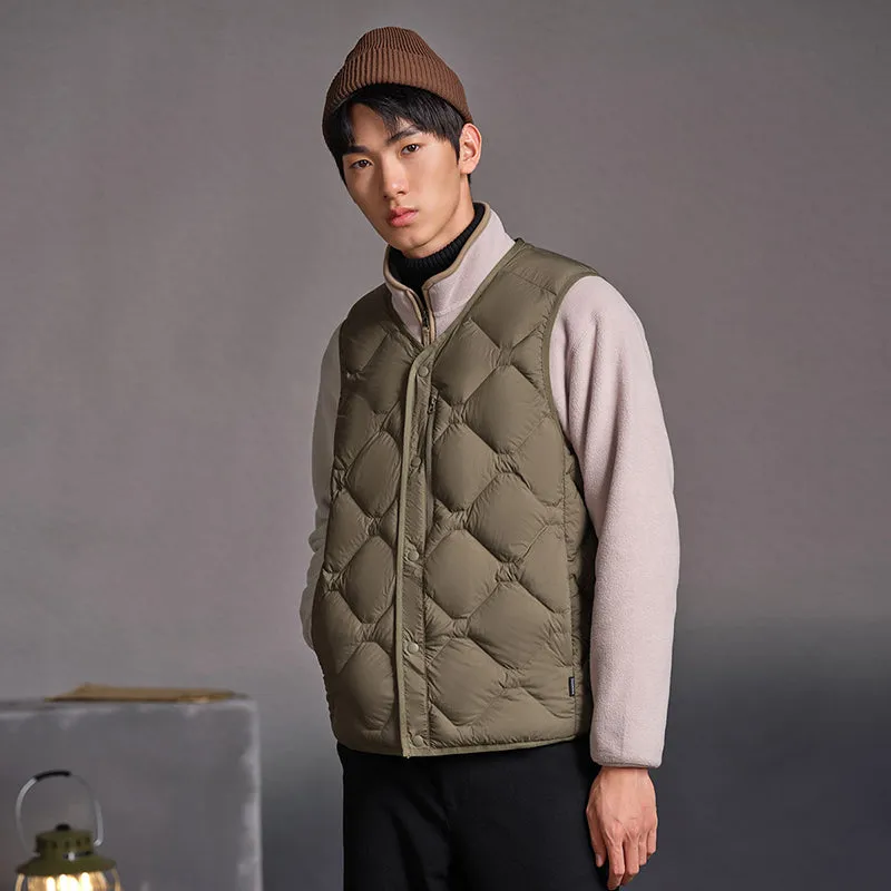 TANBOER Men's Quilted Down Vest V-neck